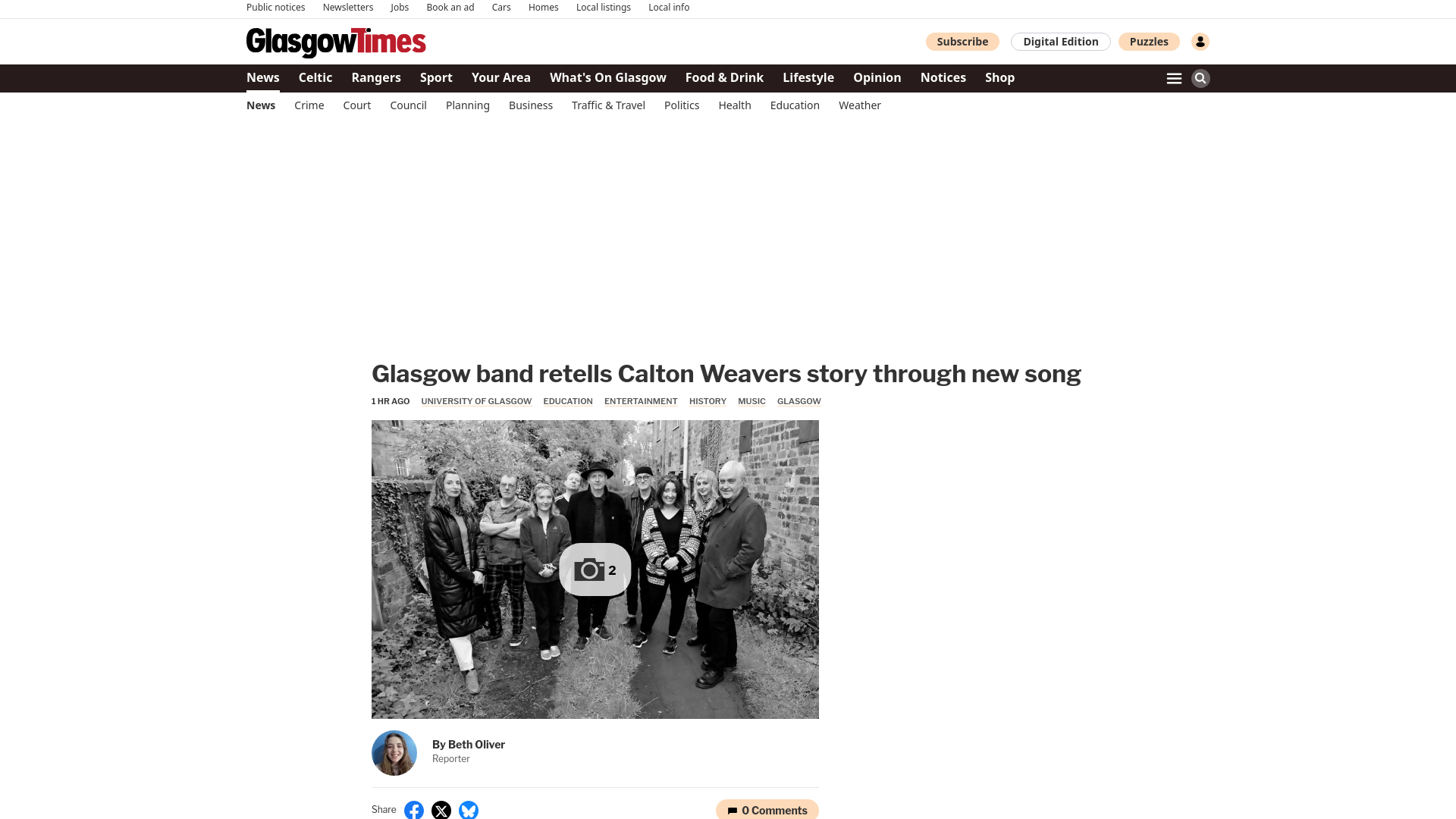 website screenshot of https://www.glasgowtimes.co.uk/news/26070475.glasgow-band-retells-calton-weavers-story-new-song/