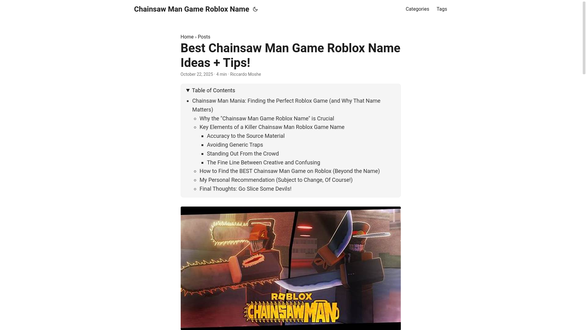 website screenshot of https://chainsaw-man-game-roblox-name.pages.dev/