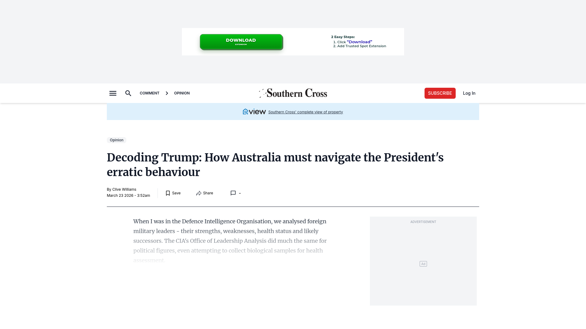 website screenshot of https://www.juneesoutherncross.com.au/story/9205191/donald-trump-erratic-behaviour-challenges-global-alliances/