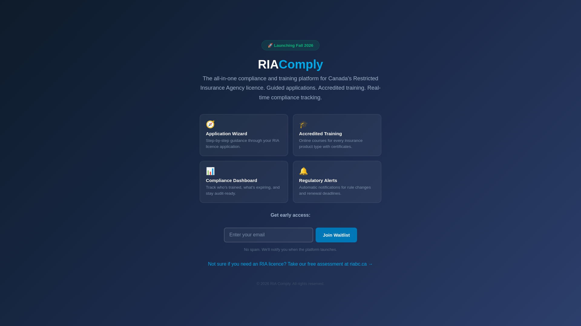 website screenshot of https://riacomply.ca/