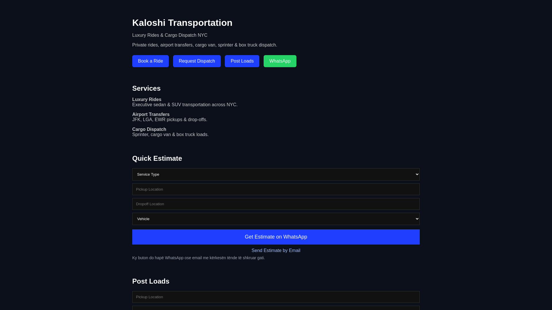 website screenshot of https://kaloshitransportation.com/