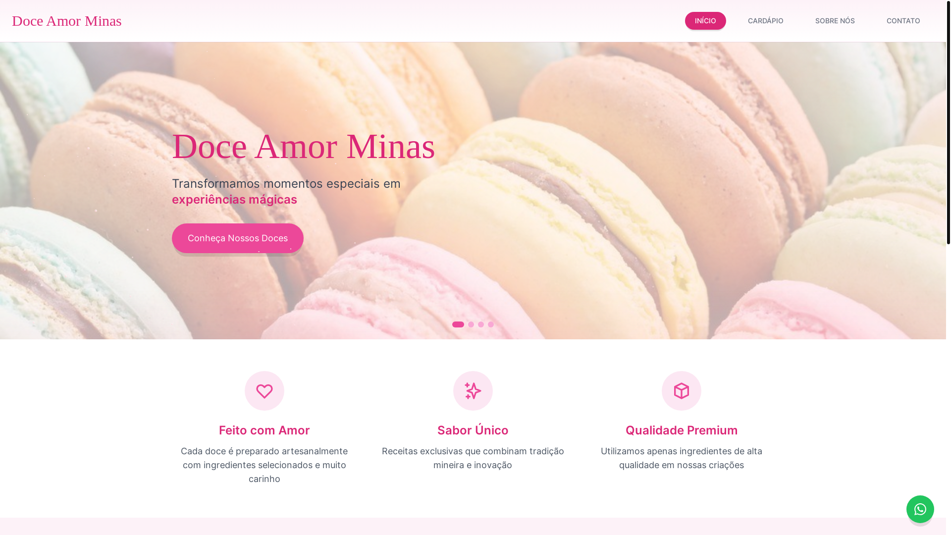 website screenshot of https://doceamorminas.com.br/