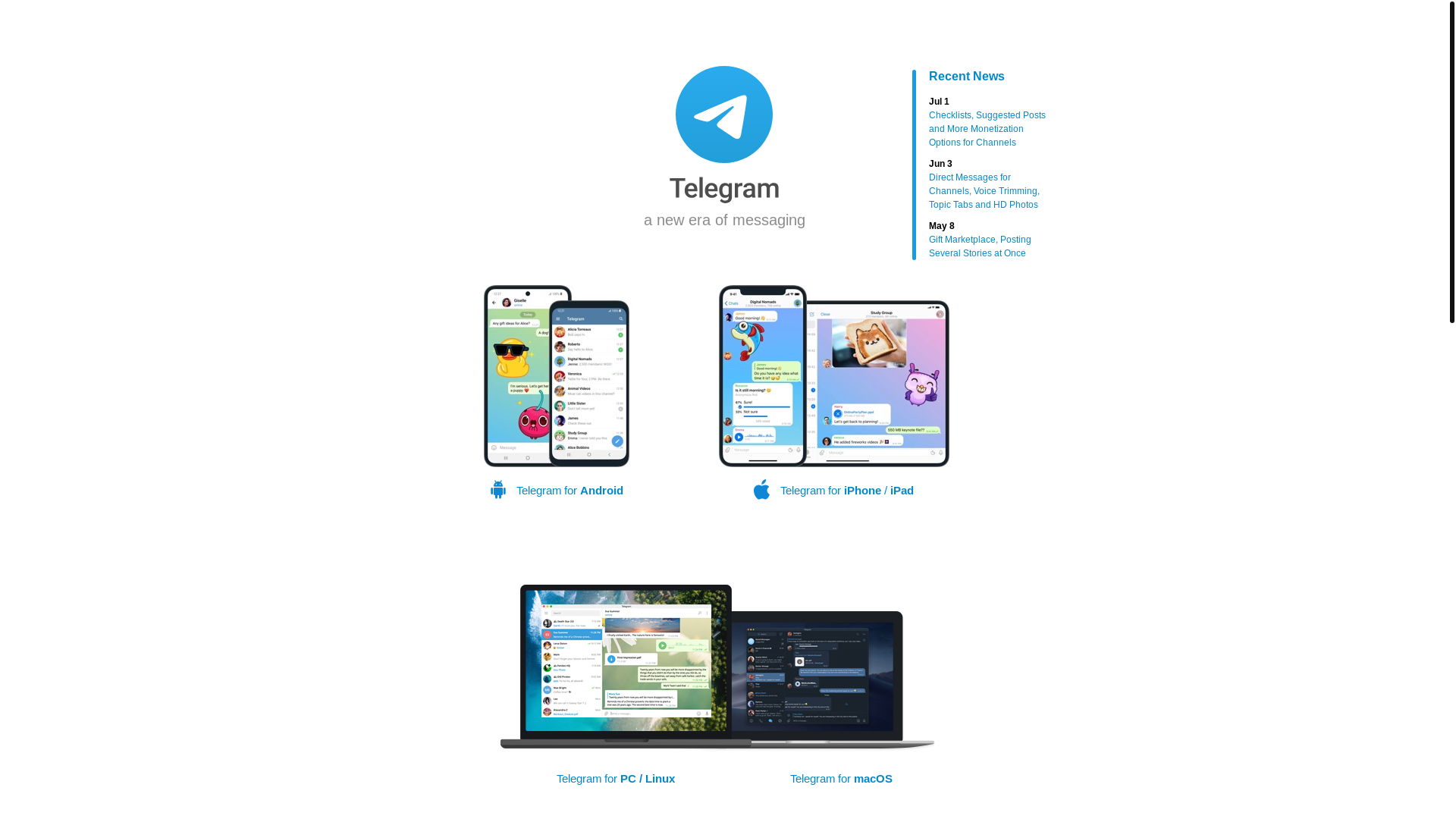 website screenshot of https://telegram.org