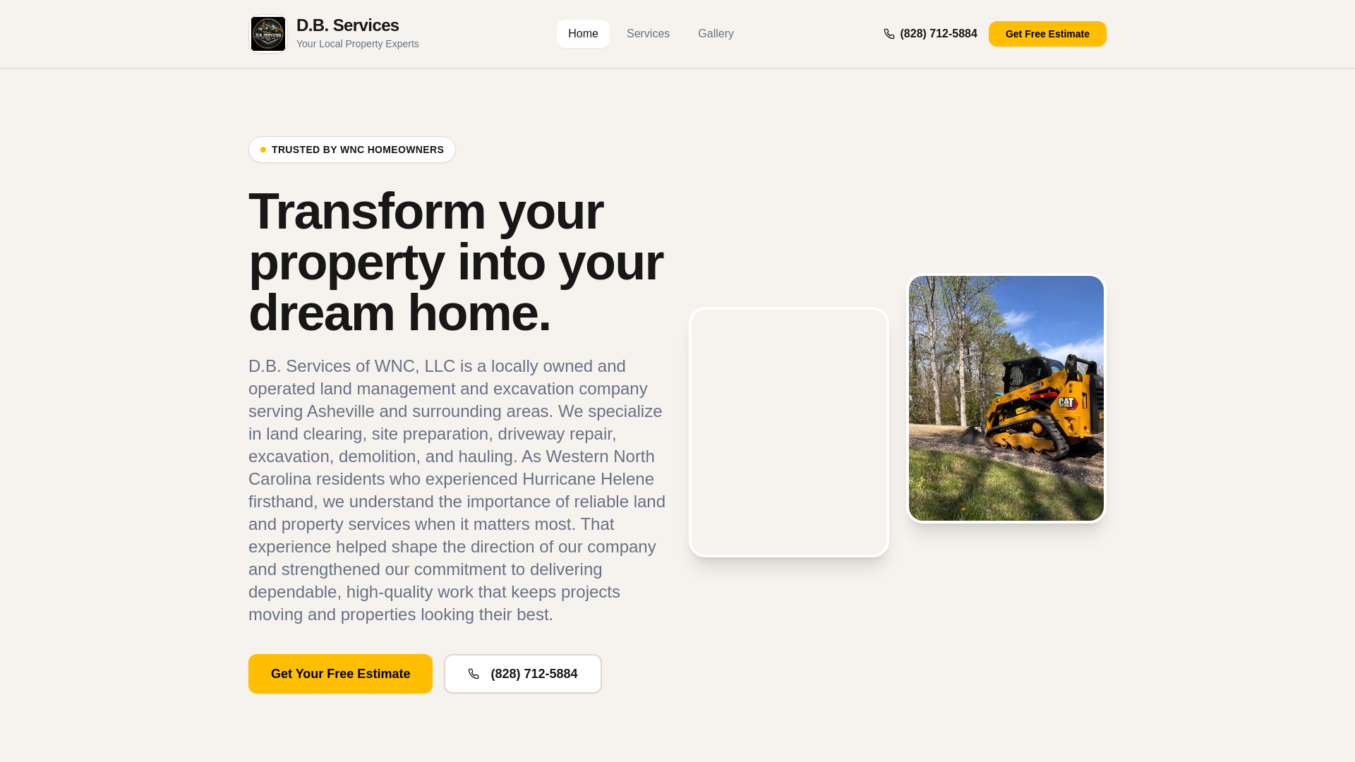 website screenshot of https://dbserviceswnc.com/