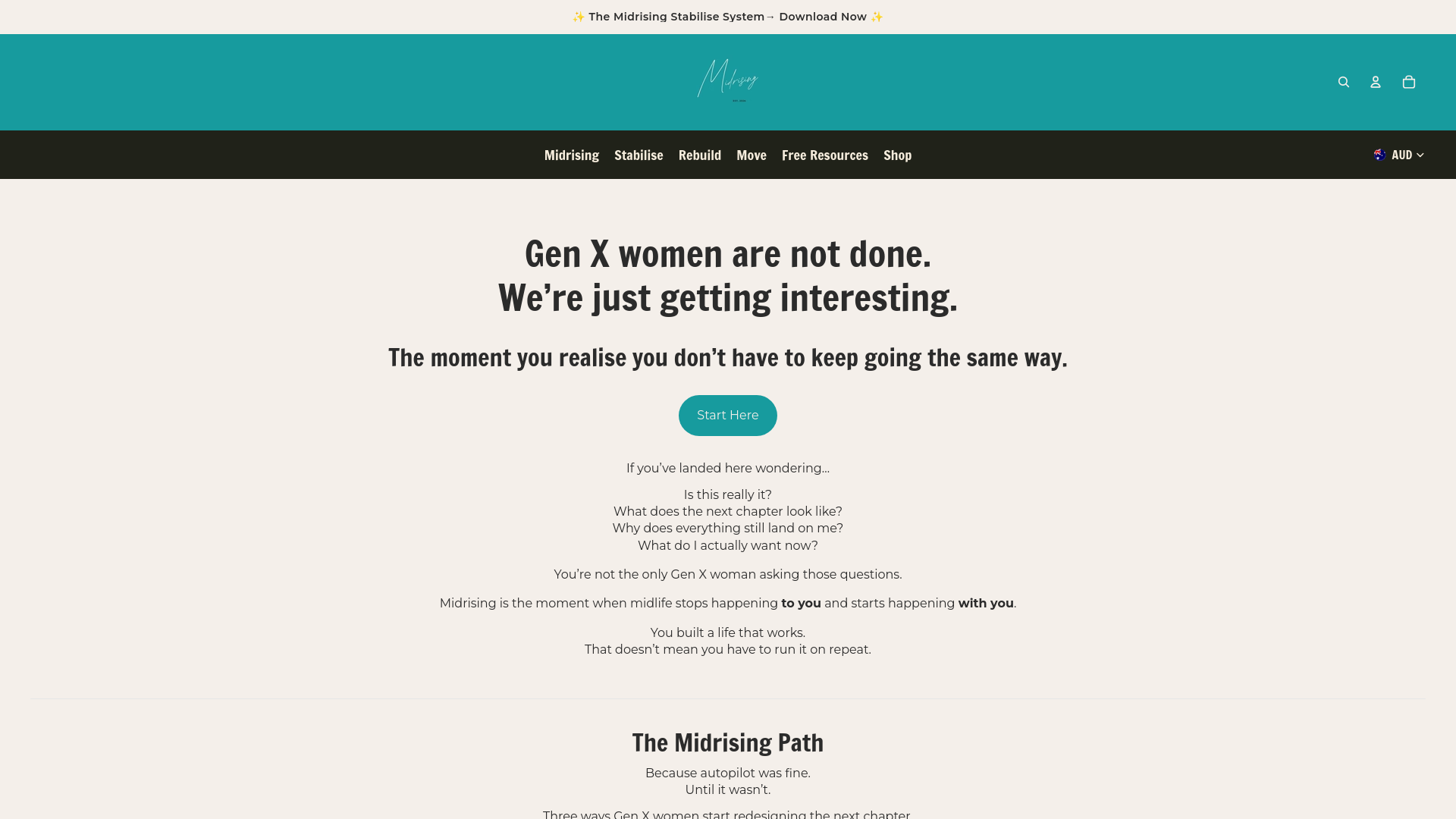 website screenshot of https://midrising.com.au/