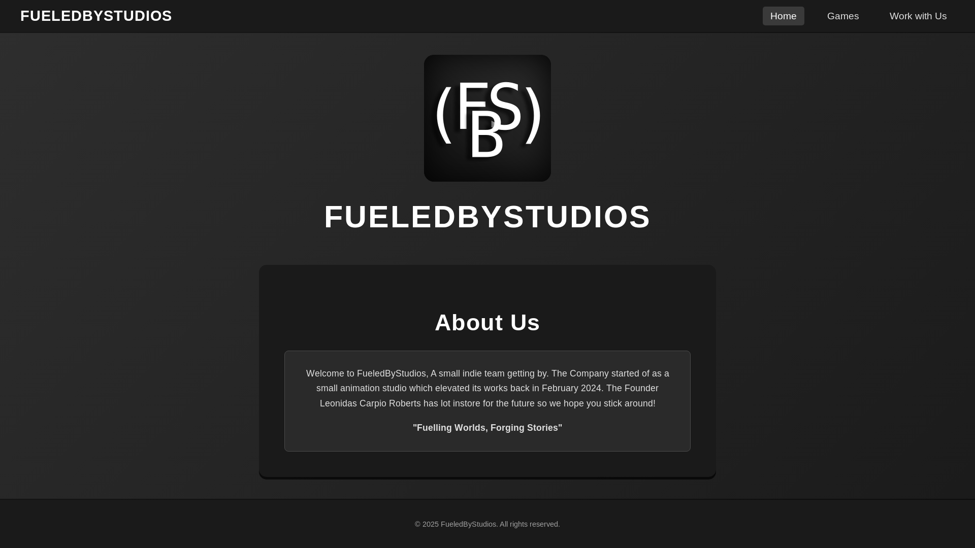 website screenshot of https://fueledbystudios.com/