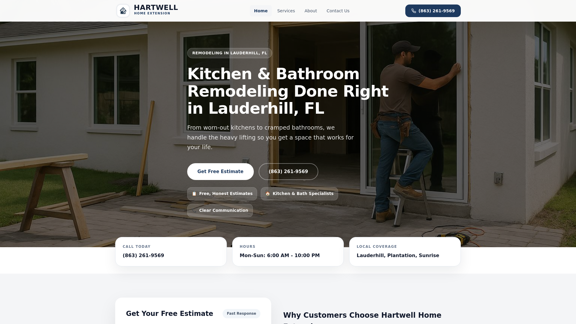 website screenshot of https://hartwellhomeextension.homes