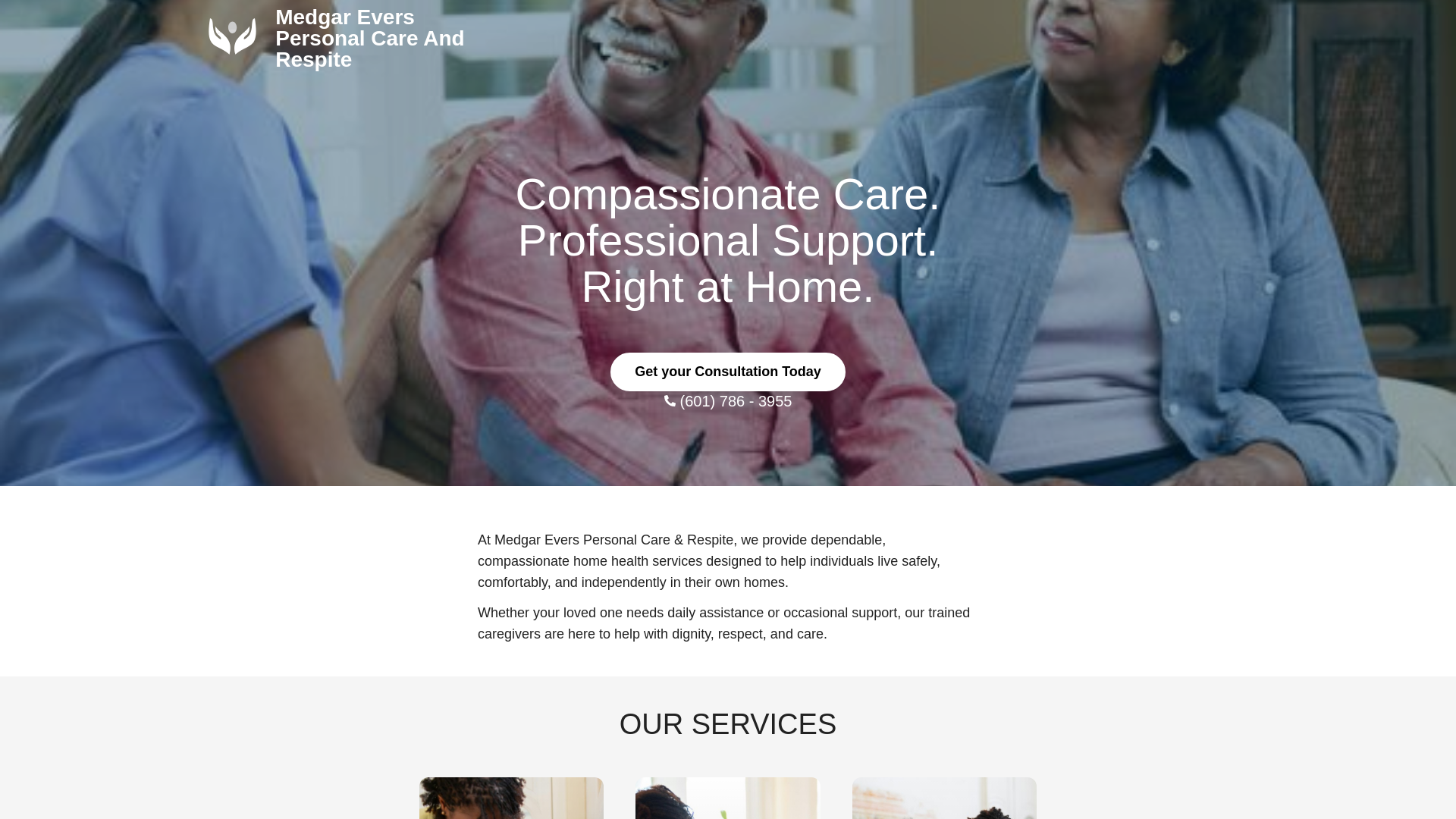 website screenshot of https://medgareverspersonalcare.com/