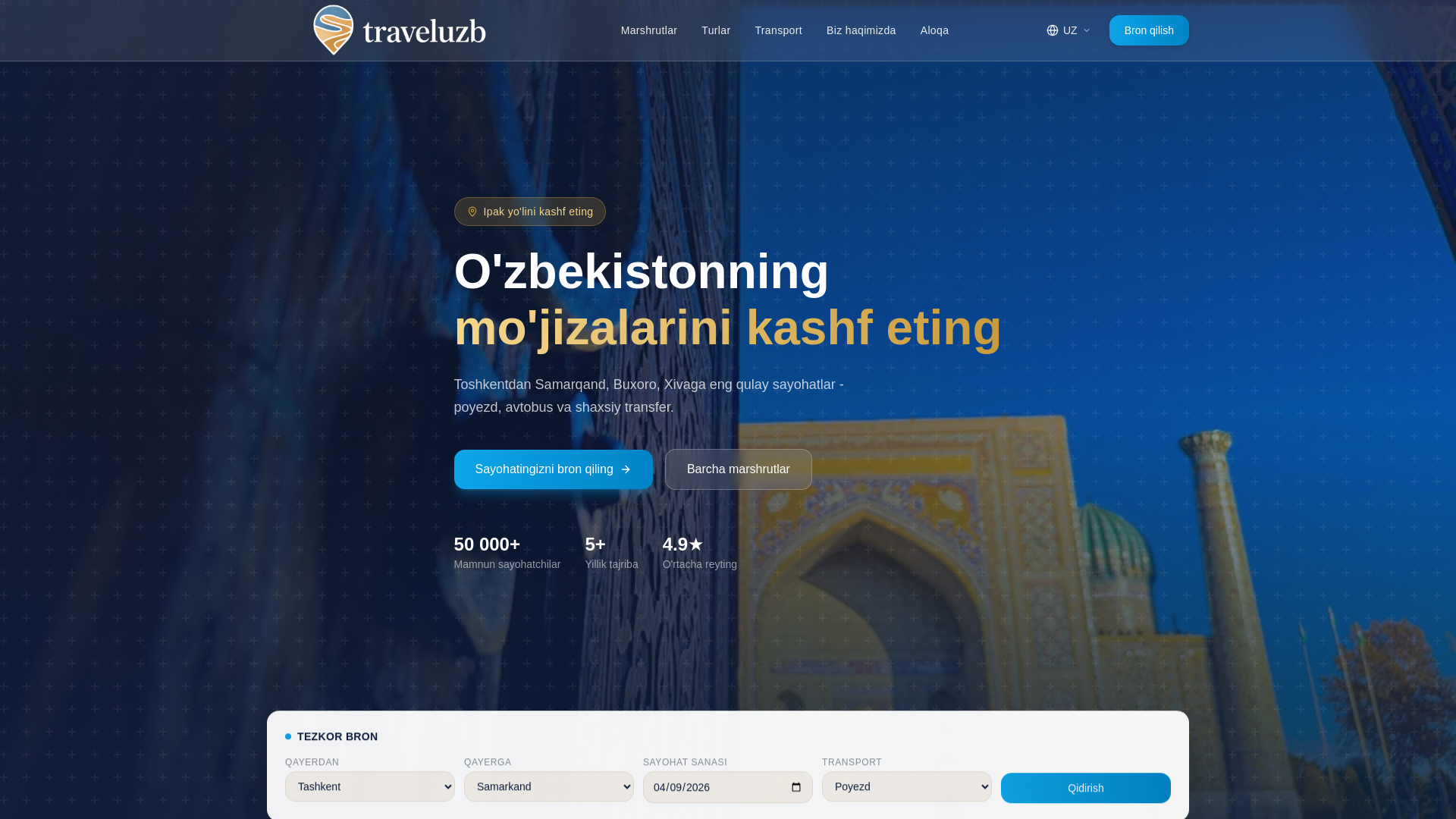 website screenshot of https://traveleruzb.com/