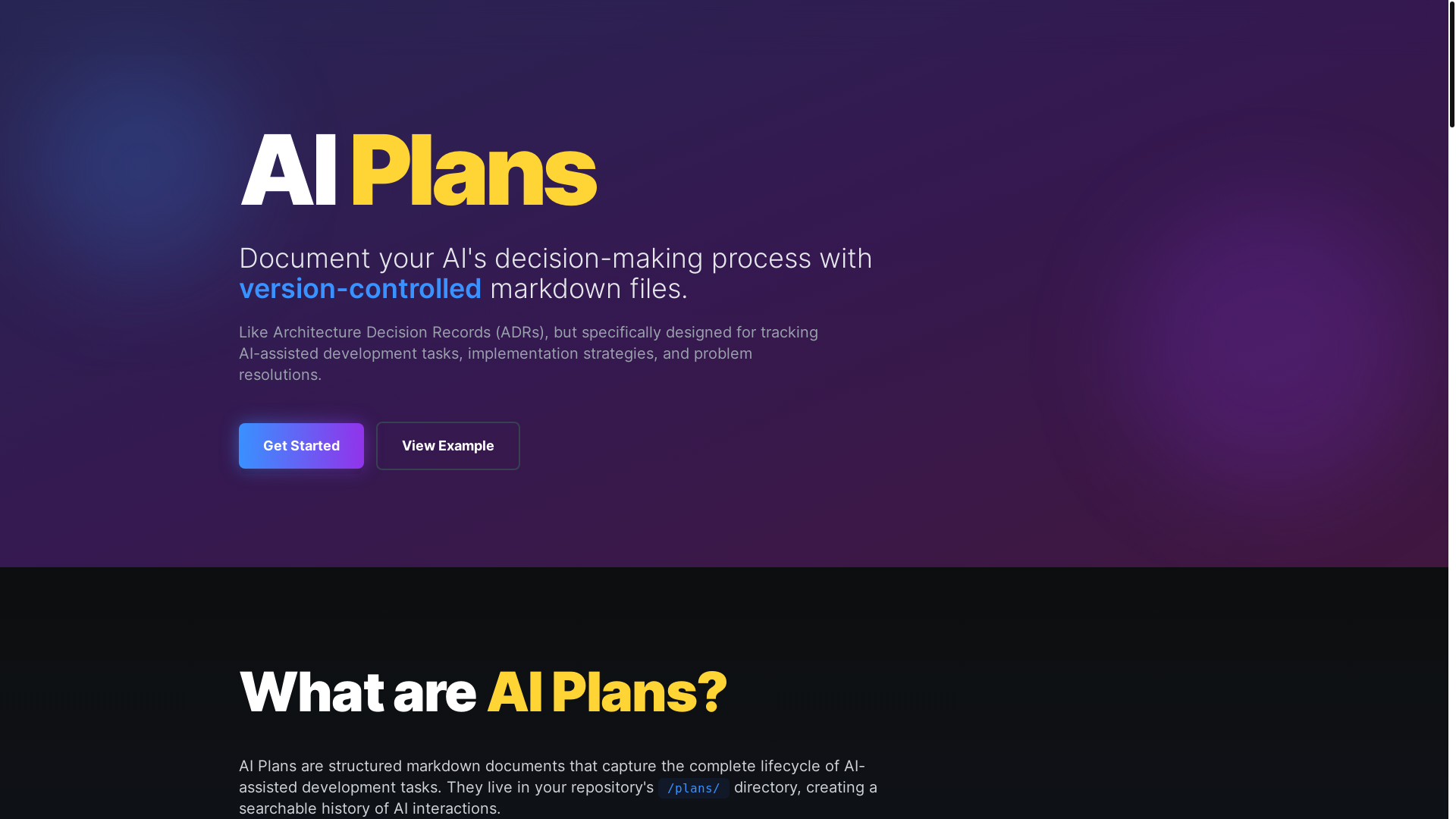 website screenshot of https://ai-plans.dev/