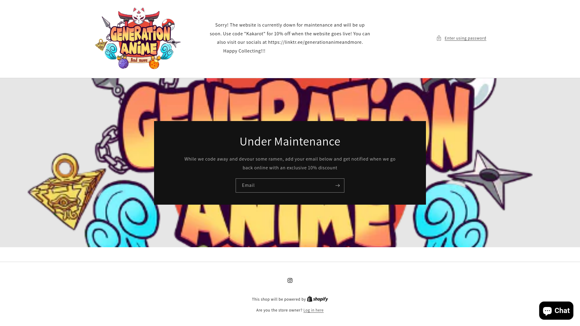 website screenshot of https://generationanimeandmore.com/