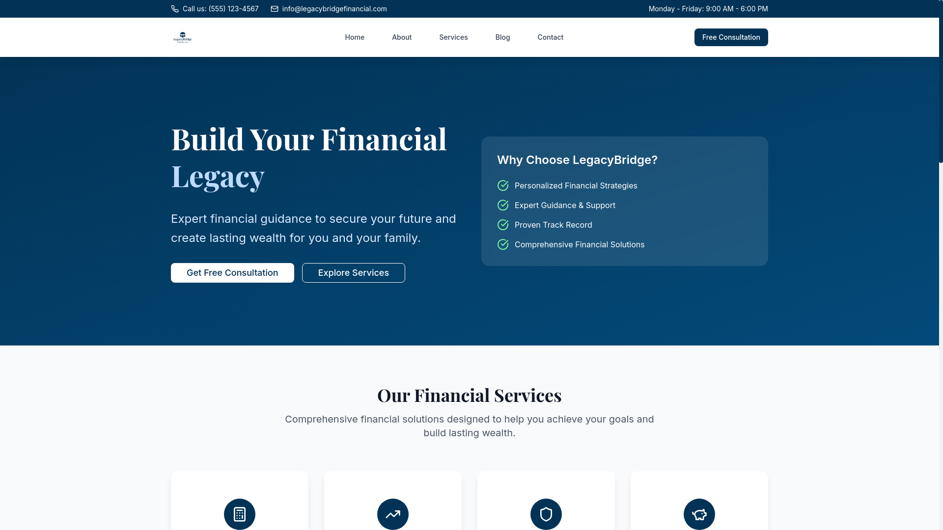 website screenshot of https://legacybridgefinancials.com/