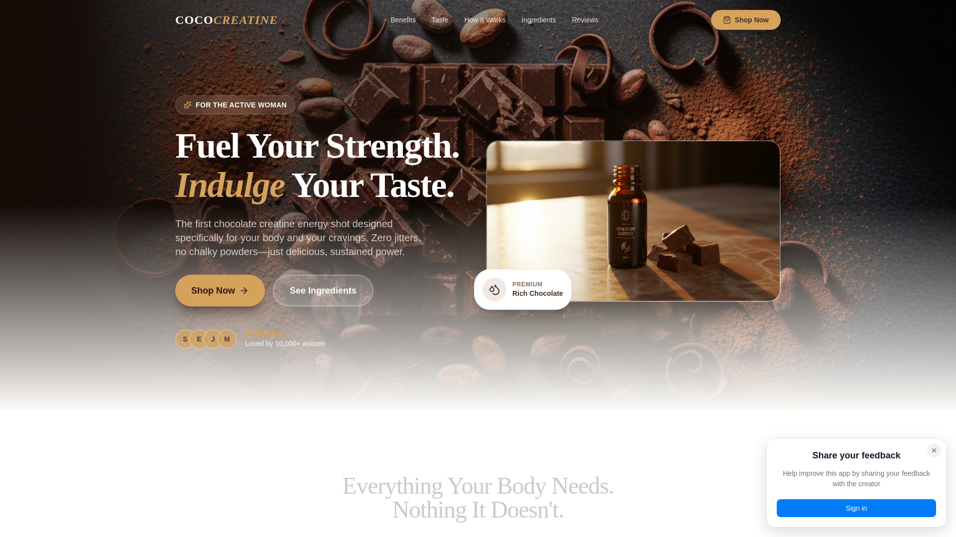 website screenshot of https://cococreatine.com/