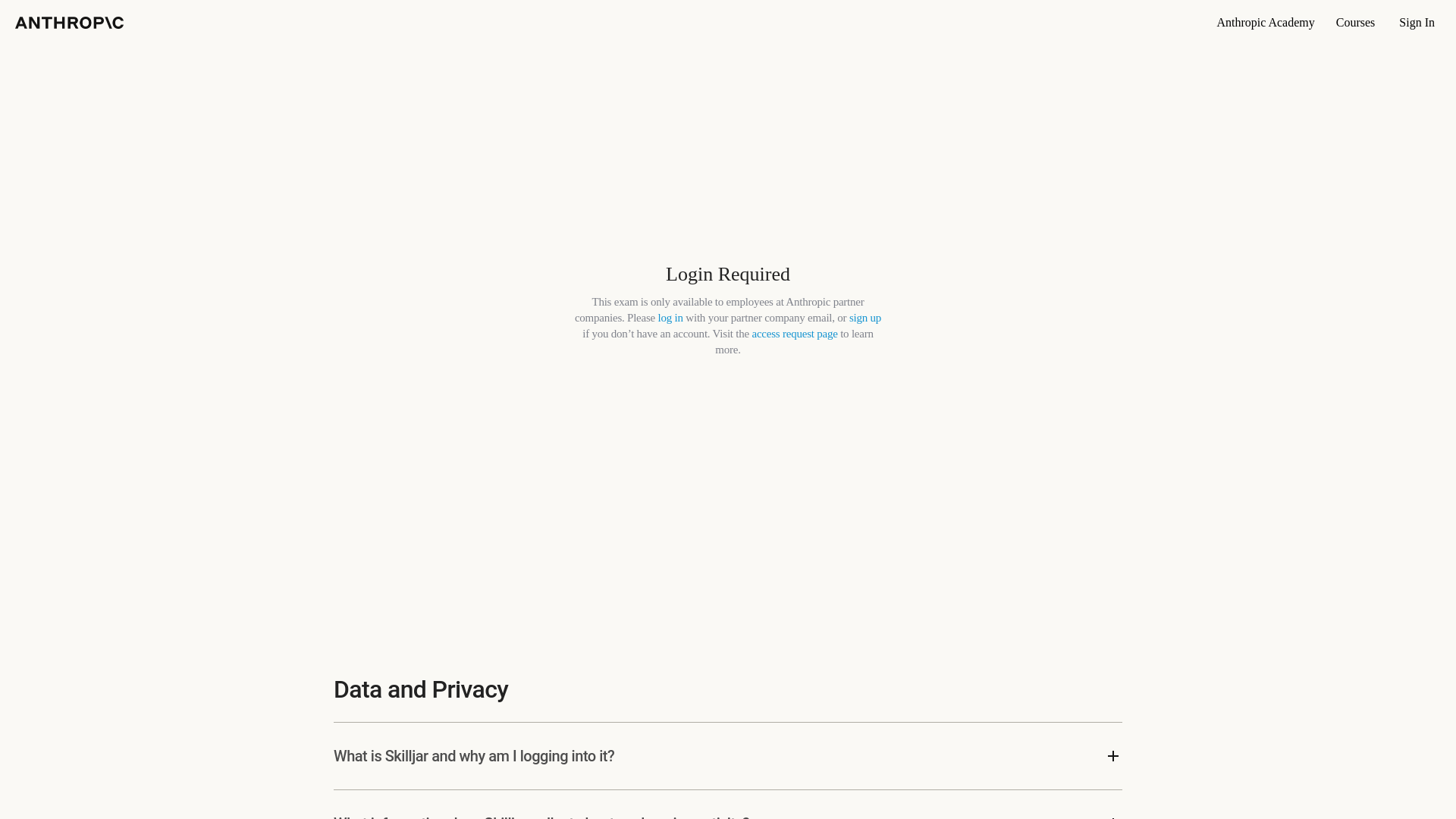 website screenshot of https://anthropic.skilljar.com/claude-certified-architect-foundations-certification