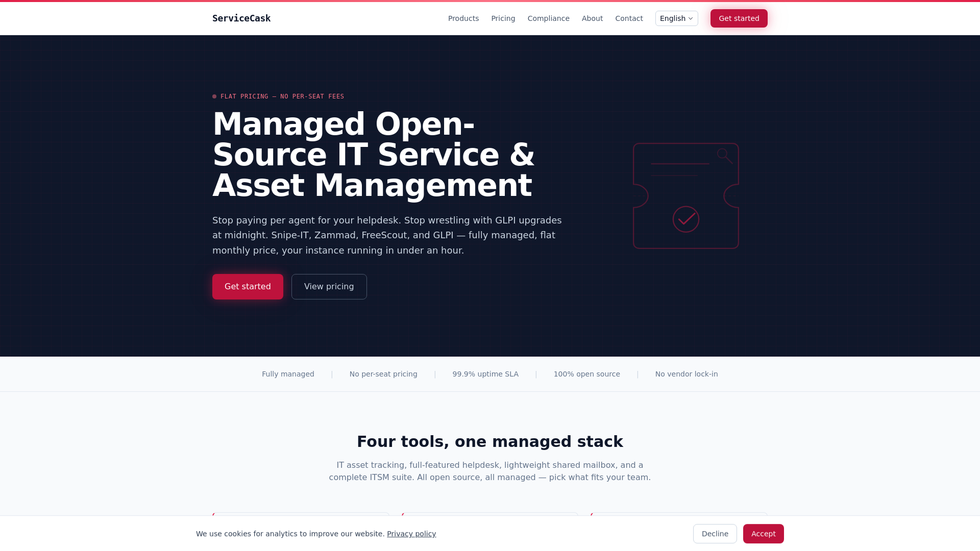website screenshot of https://servicecask.com/