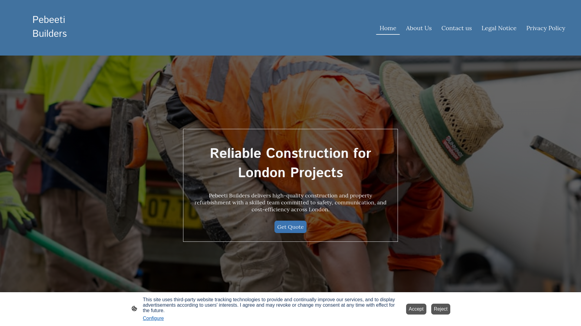 website screenshot of https://pebeetibuilders.uk