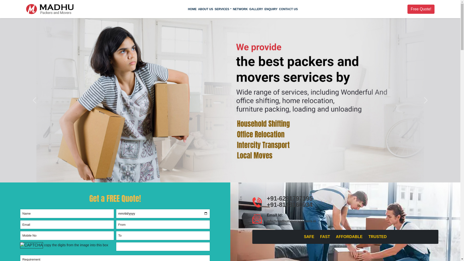 website screenshot of https://madhumoverspackers.in/