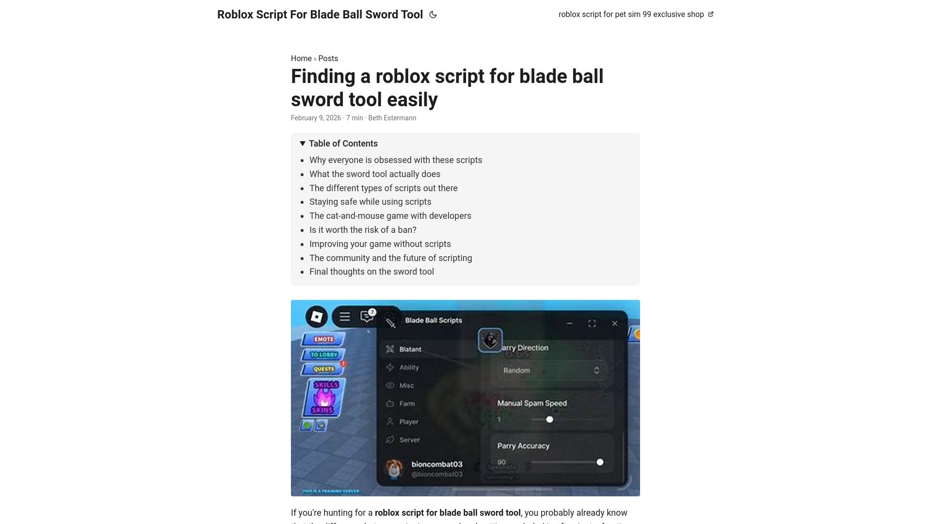 website screenshot of https://roblox-script-for-blade-ball-sword-tool.pages.dev/