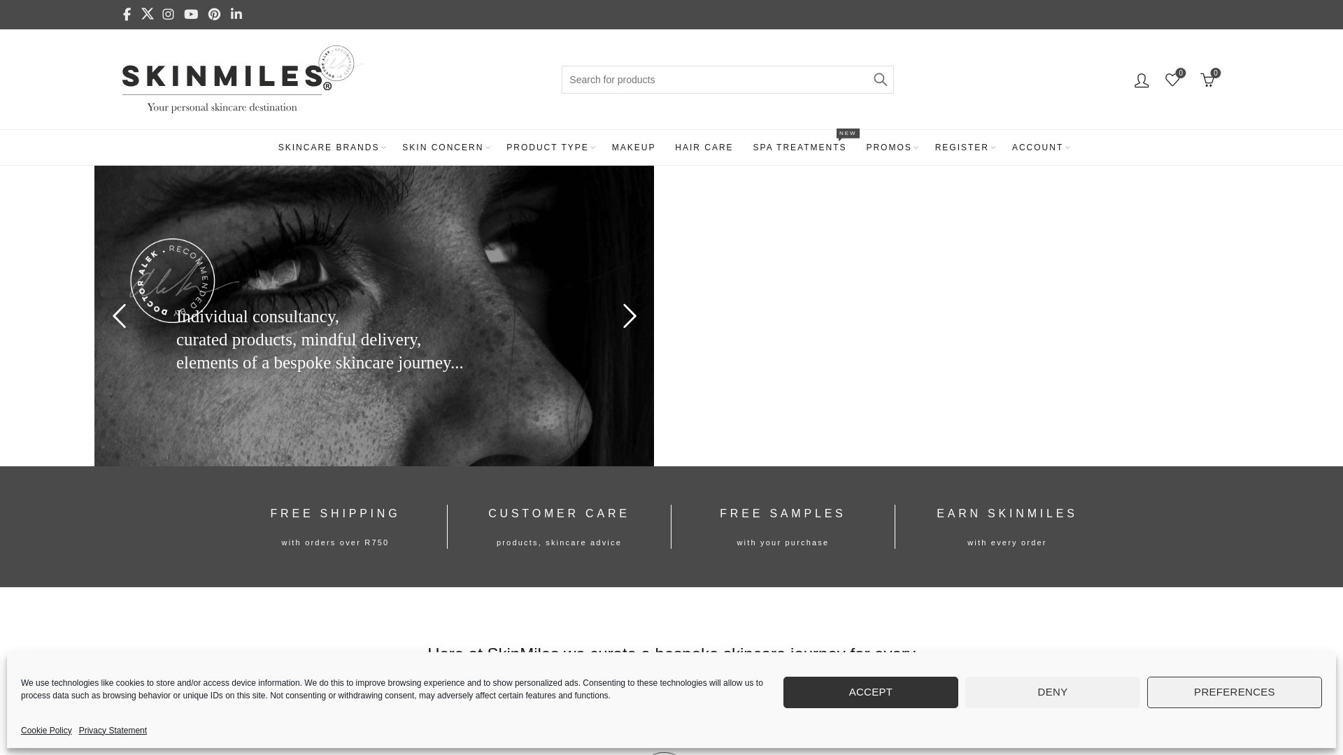 website screenshot of https://skinmiles.com/