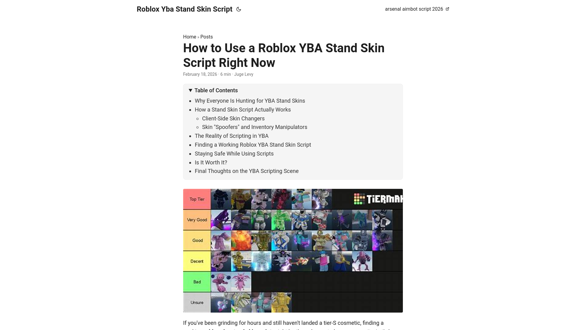 website screenshot of https://roblox-yba-stand-skin-script.pages.dev/
