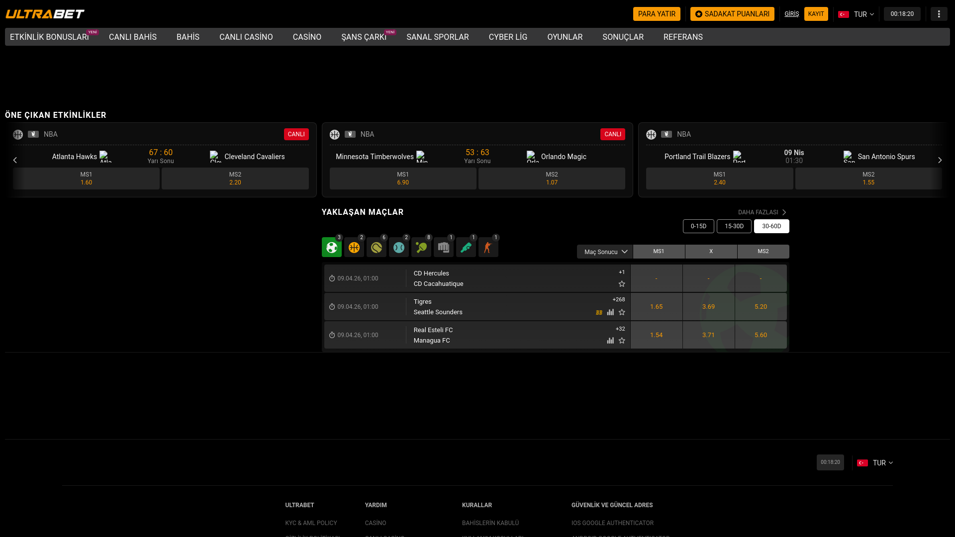 website screenshot of https://ultrabet3235.com