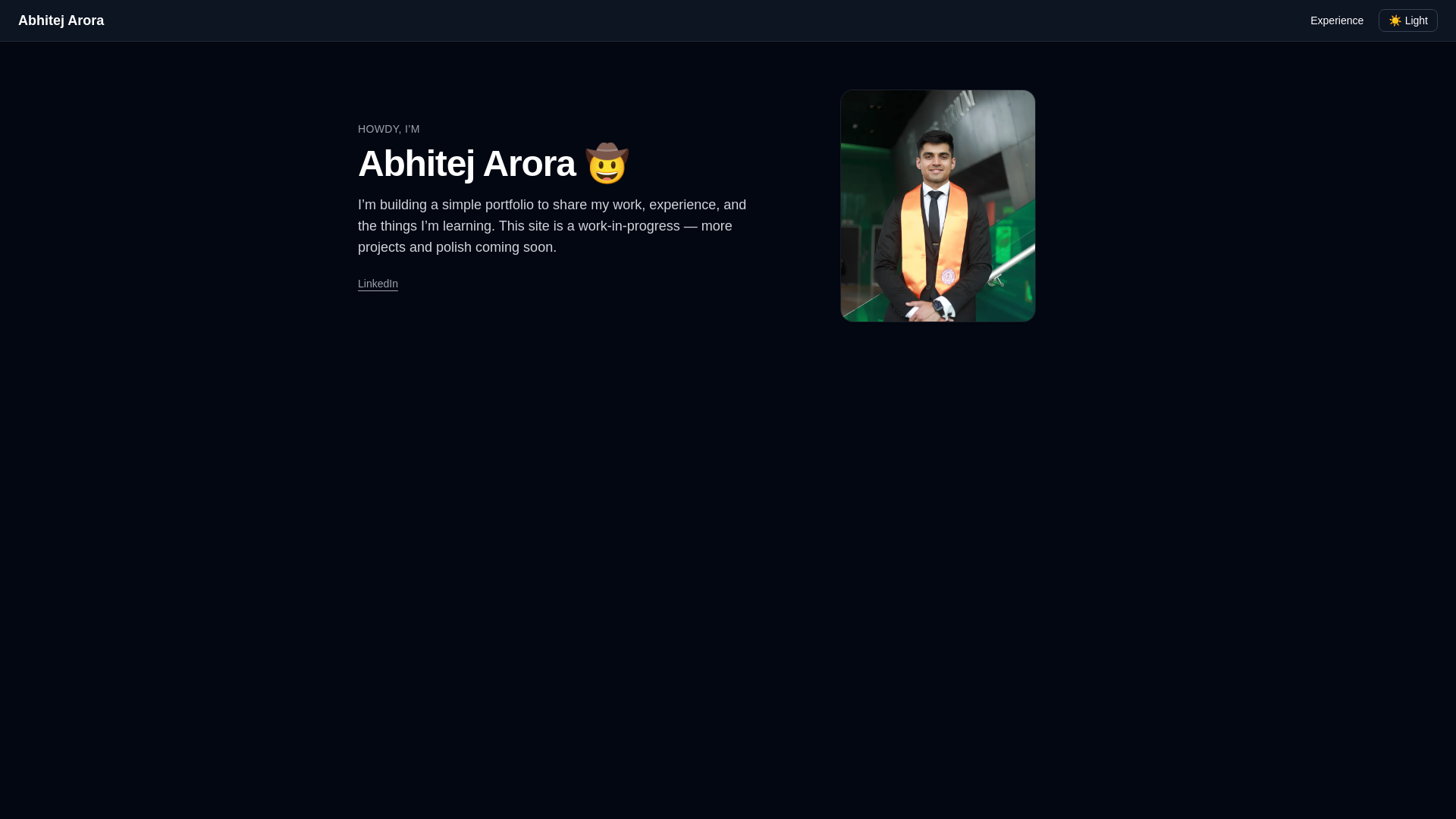 website screenshot of https://abhitejarora.com/