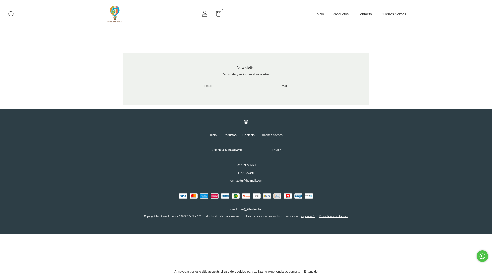 website screenshot of https://aventurastextiles.com.ar/
