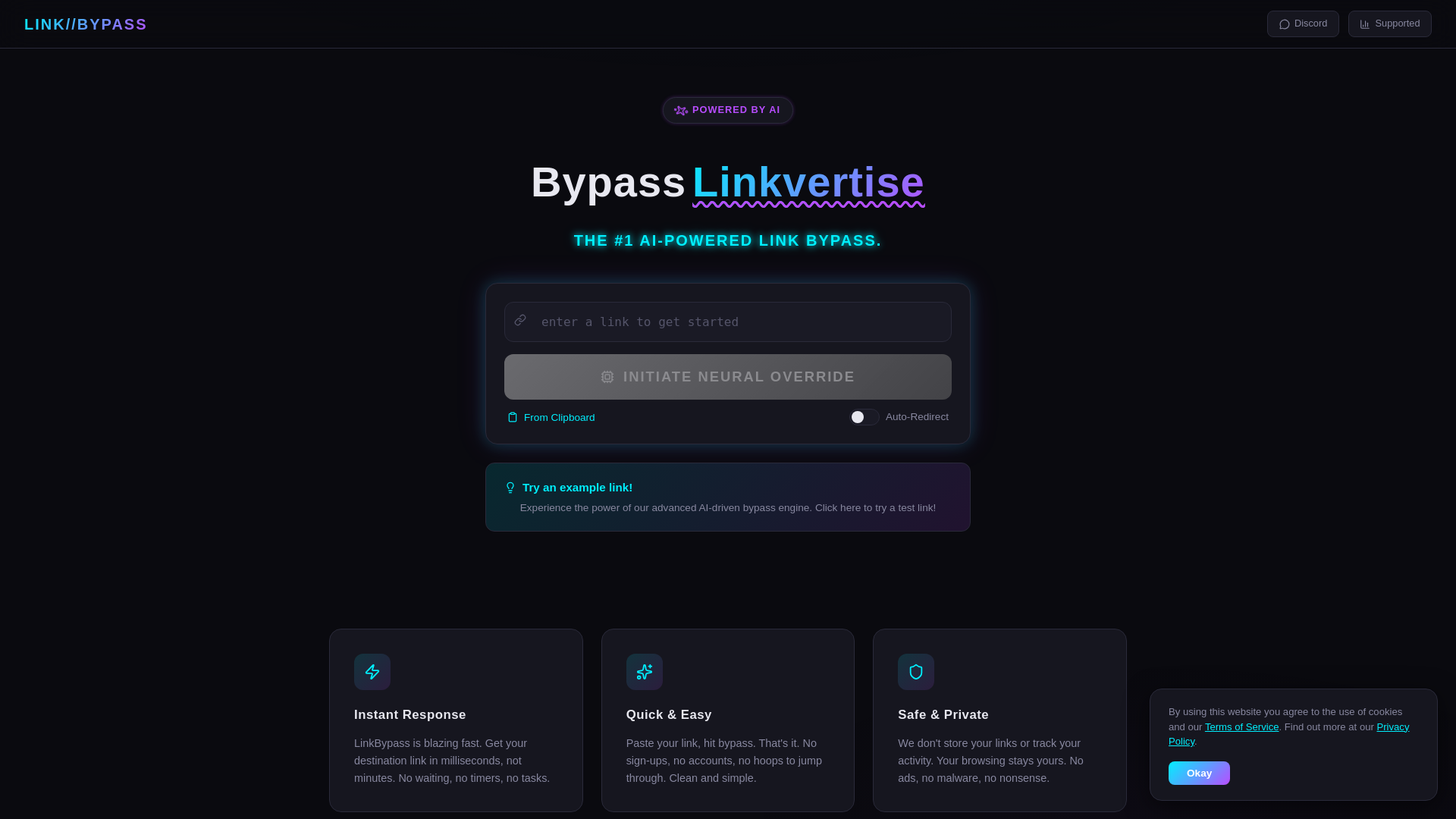 website screenshot of https://linkbypass.ai/