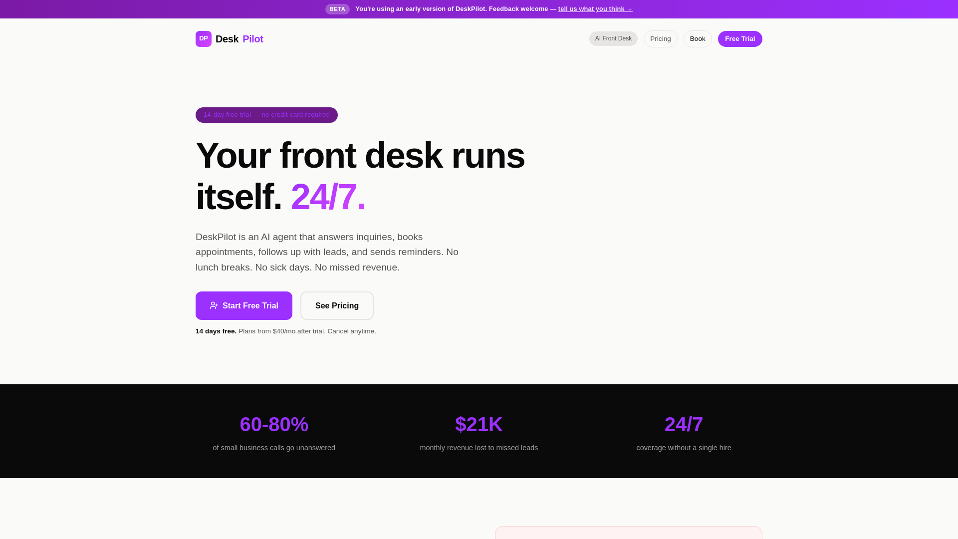 website screenshot of https://deskspilot.net