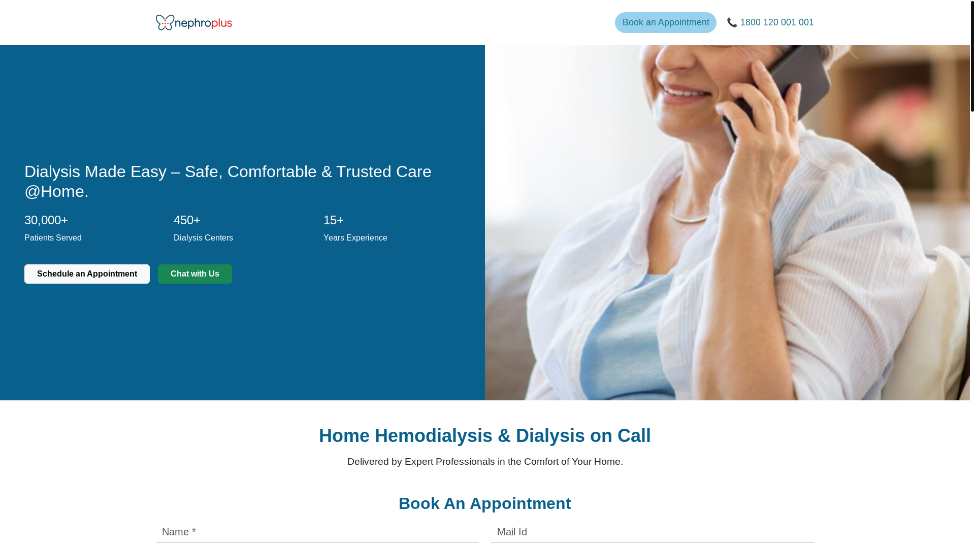 website screenshot of https://nephroplus.com/lp/hhd-and-doc/
