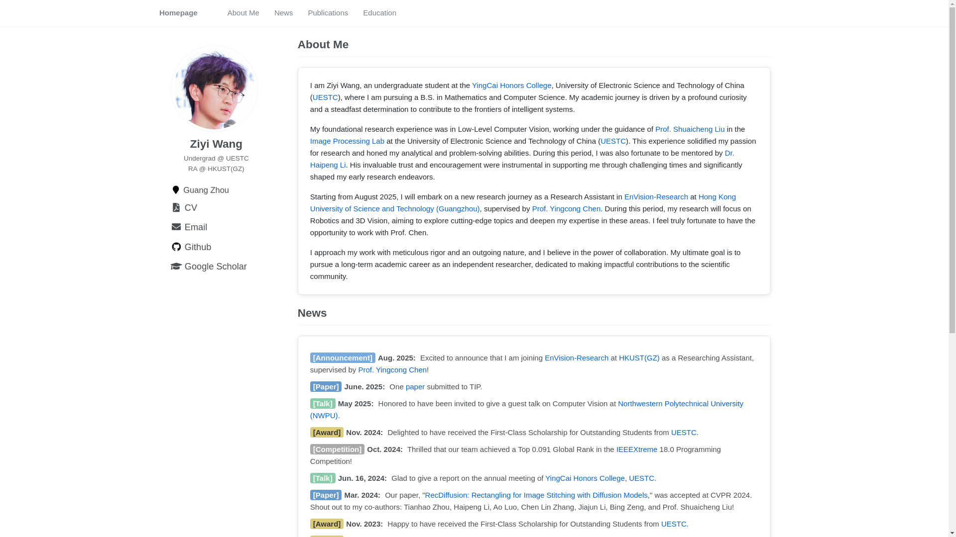website screenshot of https://ziyiwang.pages.dev/