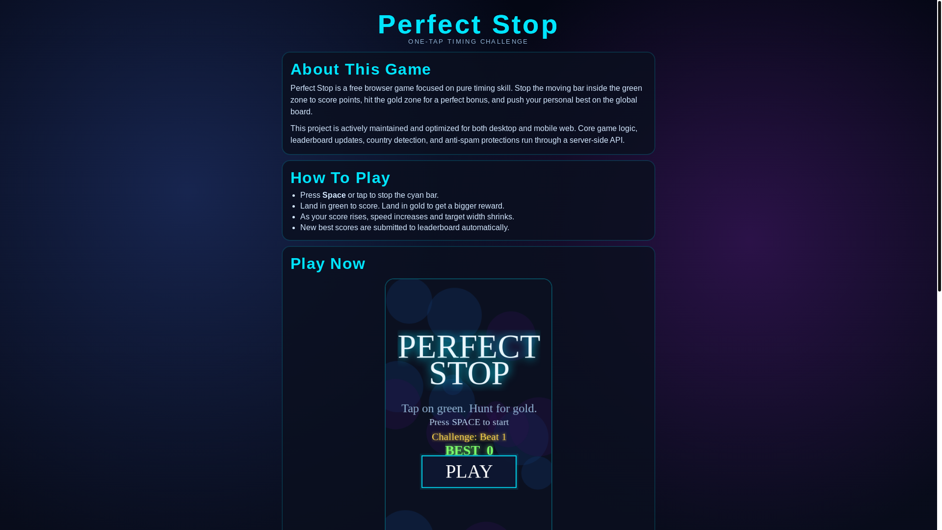 website screenshot of https://perfect-stop-game.pages.dev/