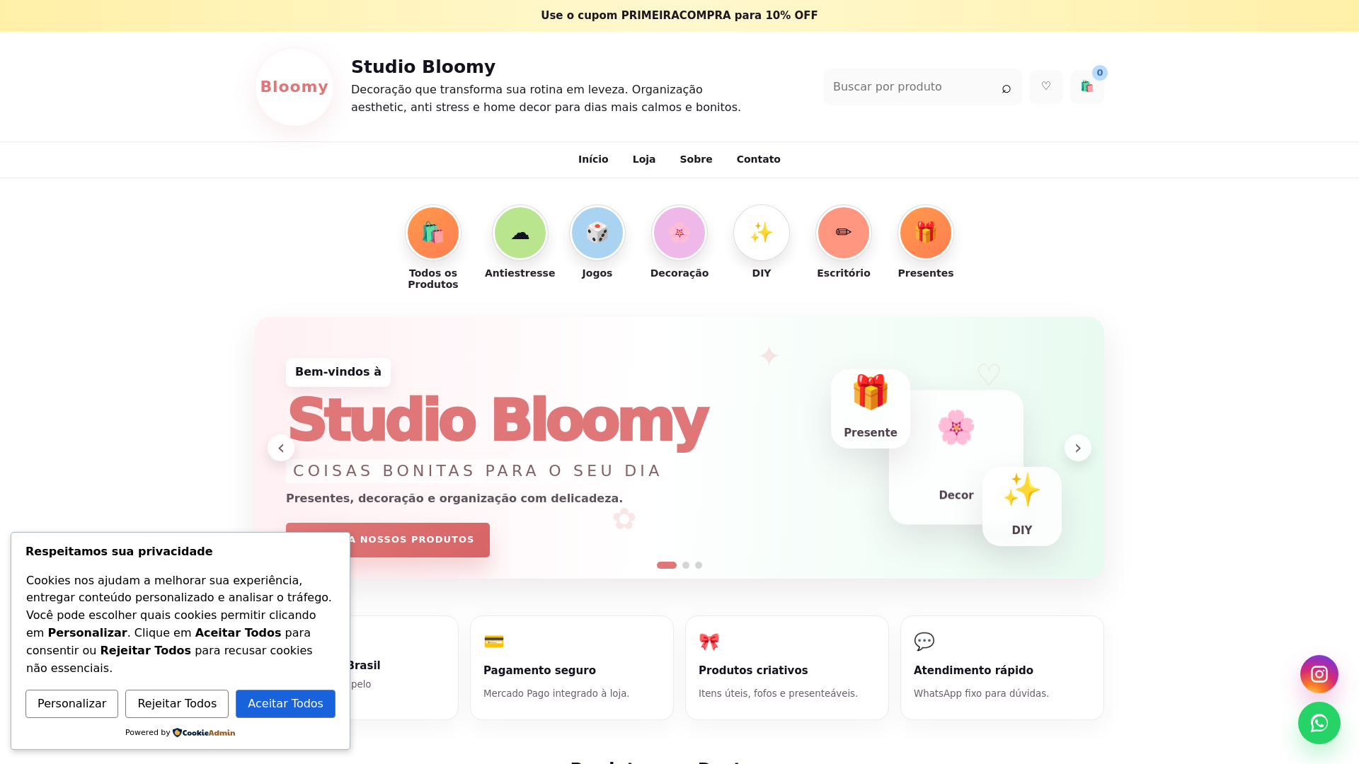 website screenshot of https://studiobloomy.com.br/
