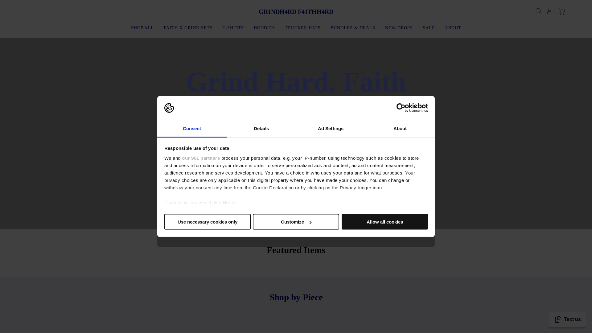 website screenshot of https://grindhardfaithhard.store/