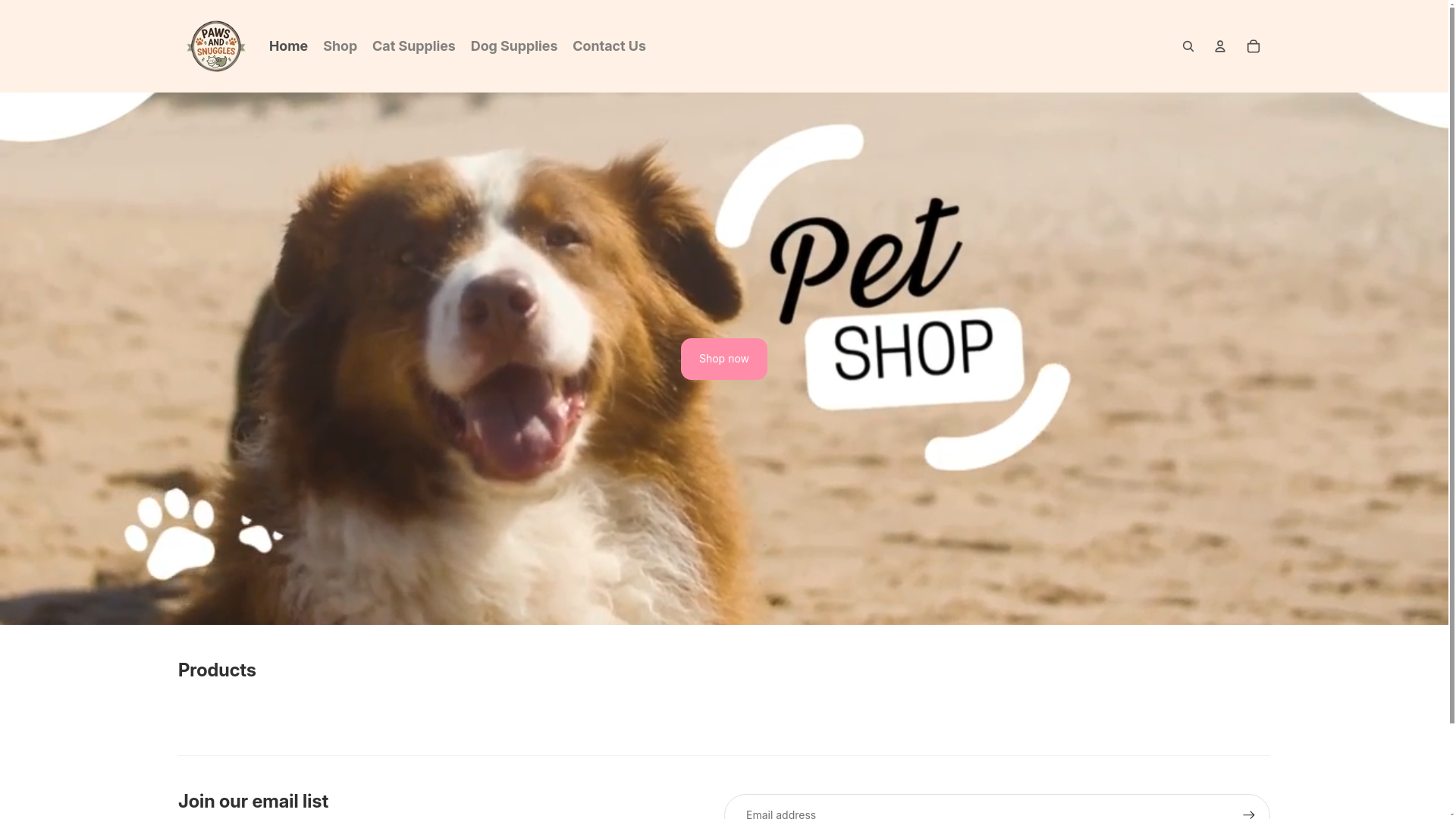 website screenshot of https://pawsandsnuggles.org/