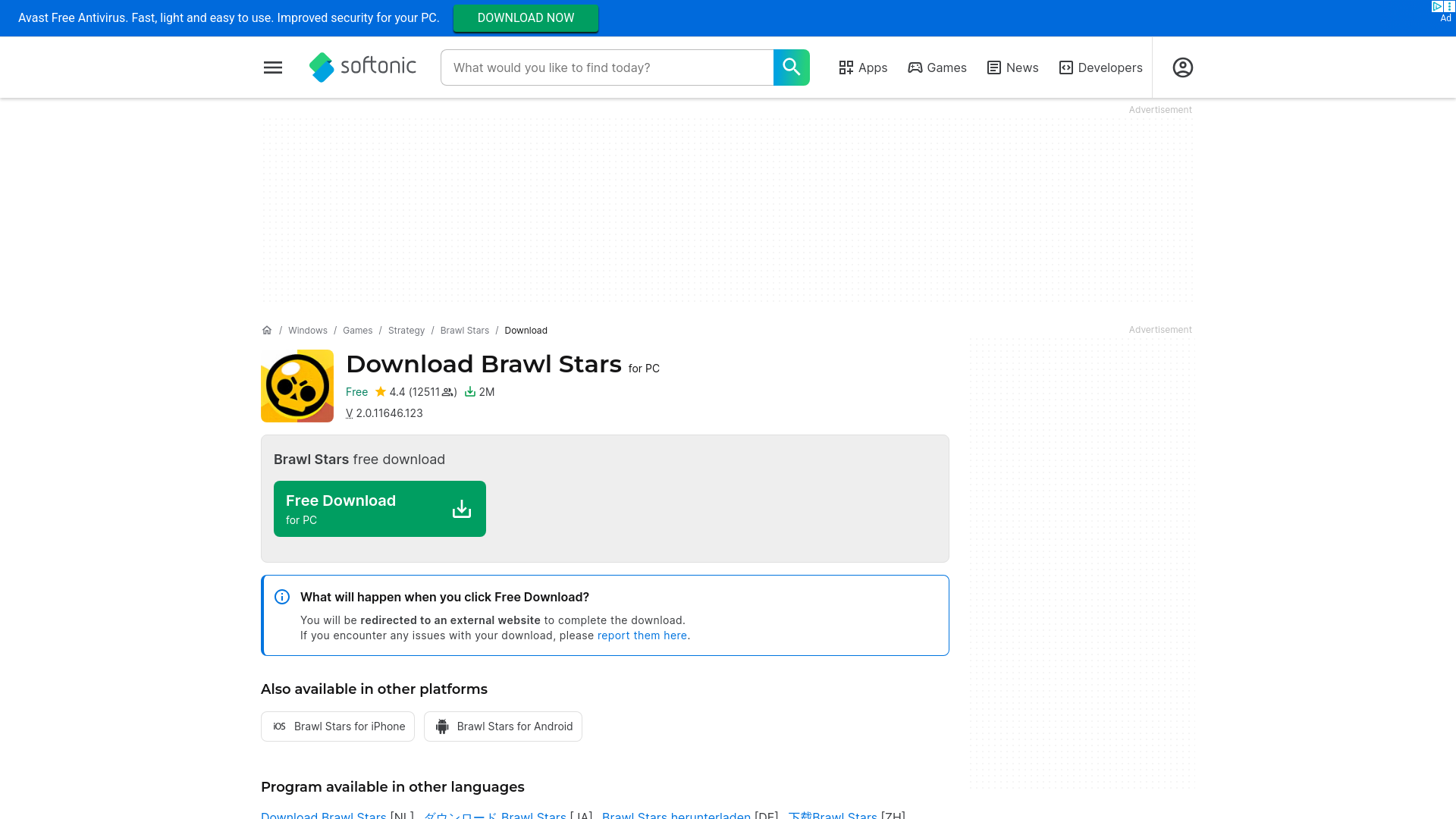 website screenshot of https://brawl-stars.en.softonic.com/download