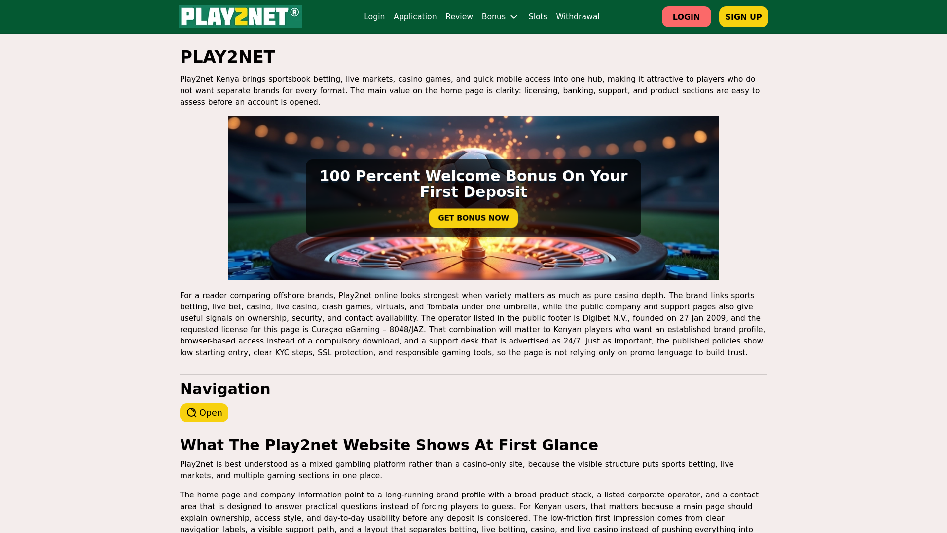 website screenshot of https://play2net.casino