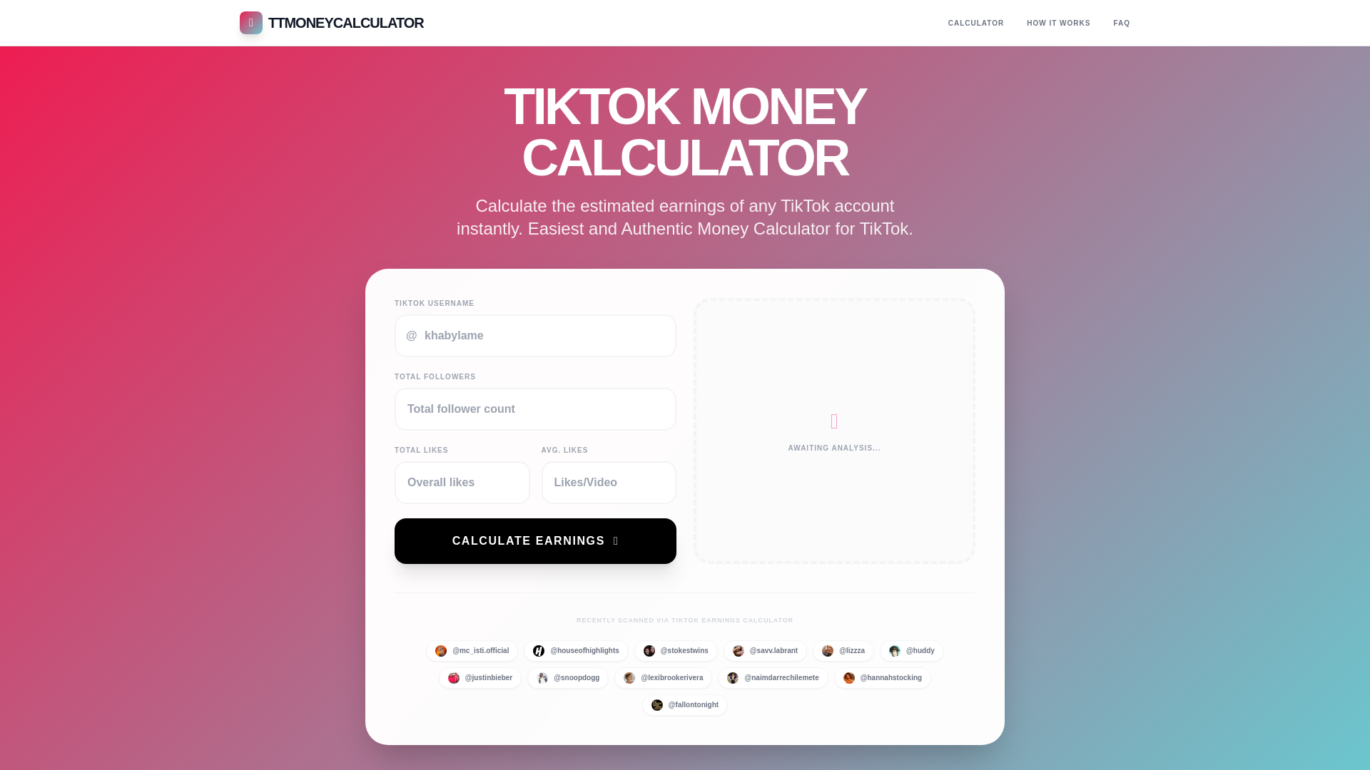 website screenshot of https://ttmoneycalculator.com/