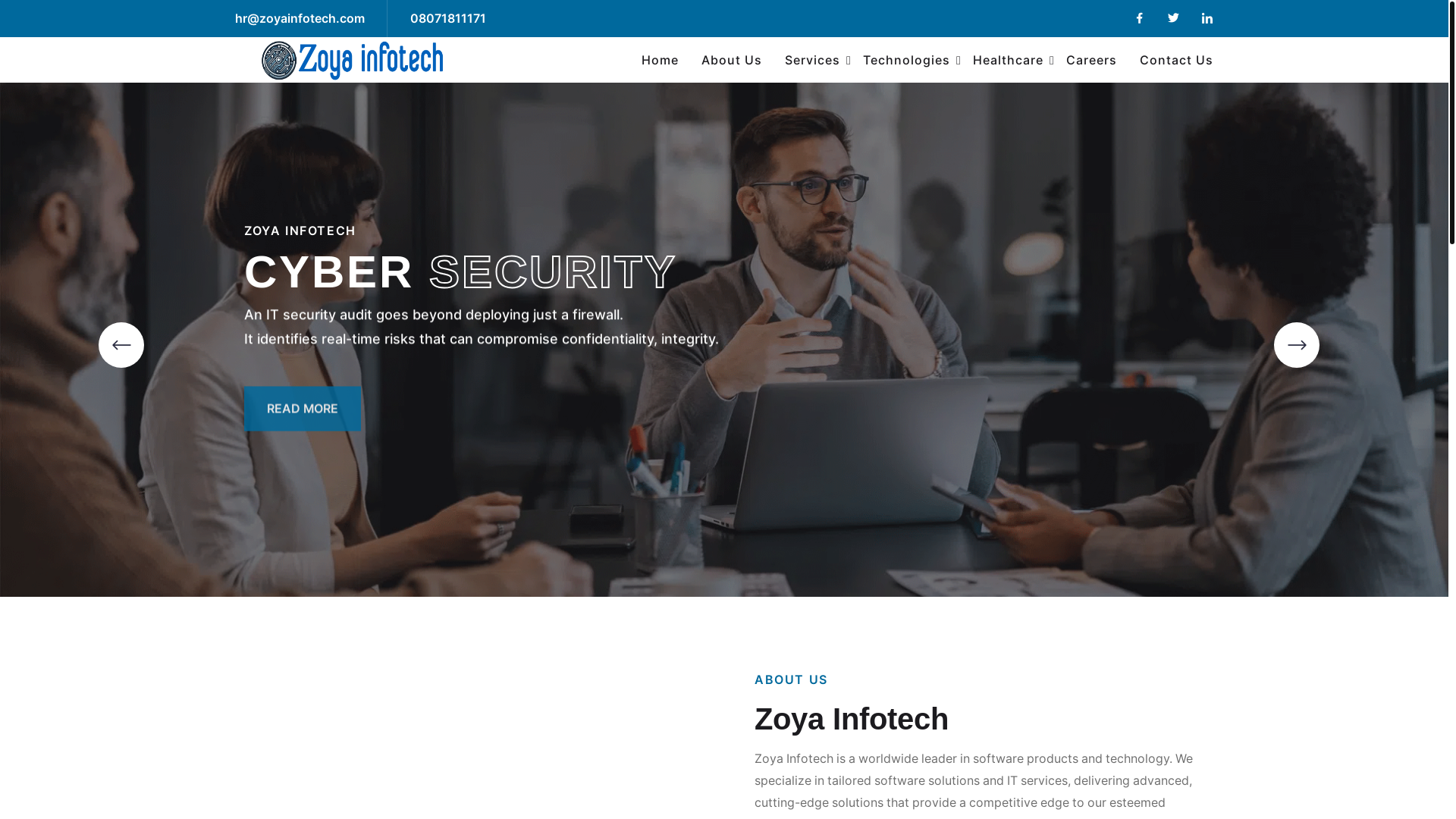 website screenshot of https://zoyainfotech.com/