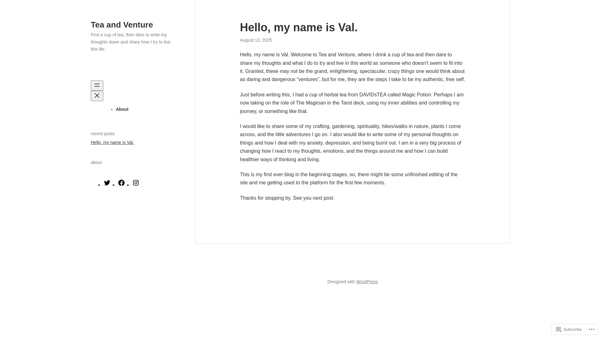 website screenshot of https://teaandventure.blog/