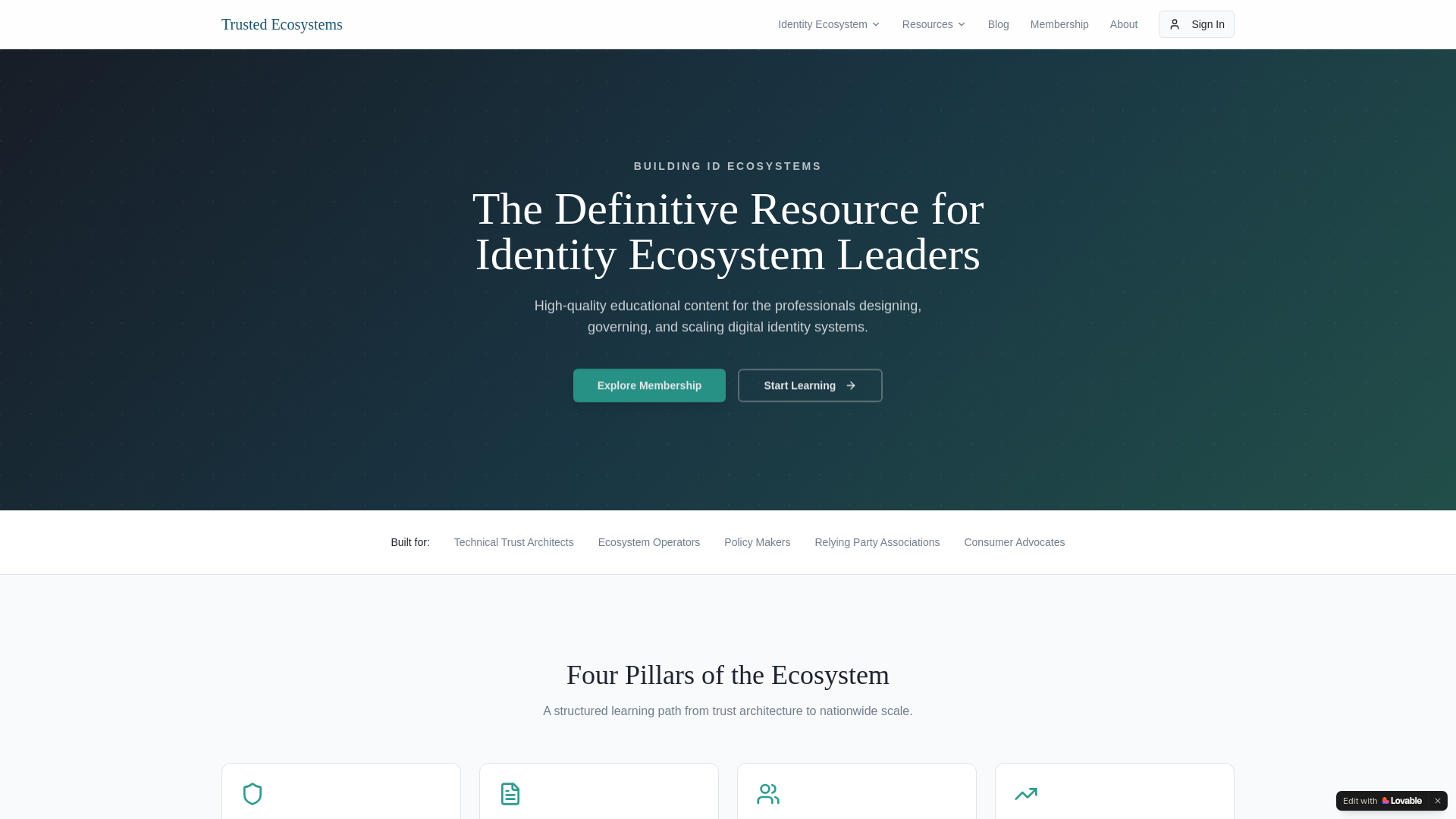 website screenshot of https://trustedecosystem.solutions/