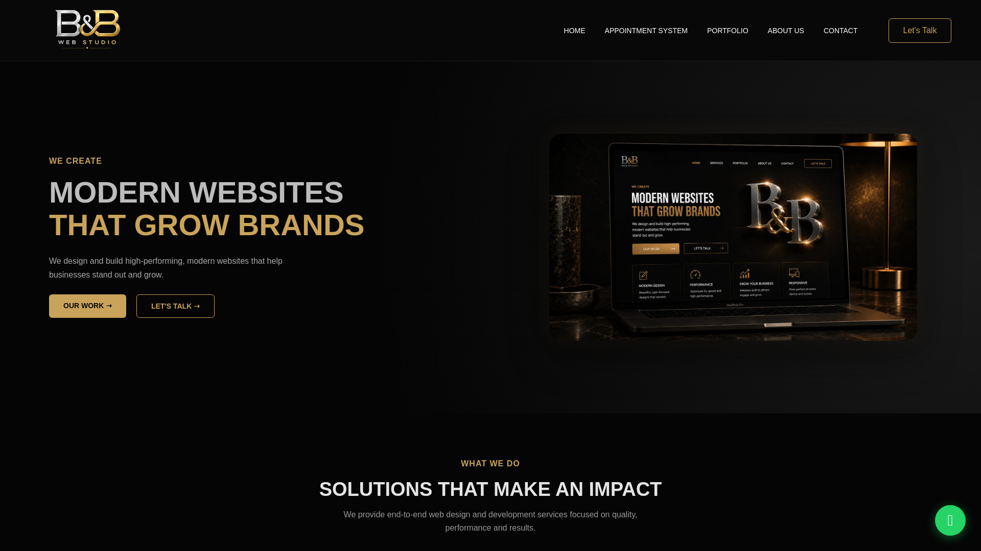 website screenshot of https://bandbwebstudio.com/
