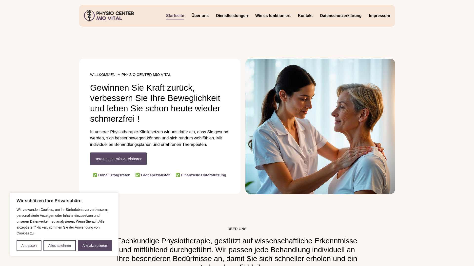 website screenshot of https://physiocenter-miovital.com/