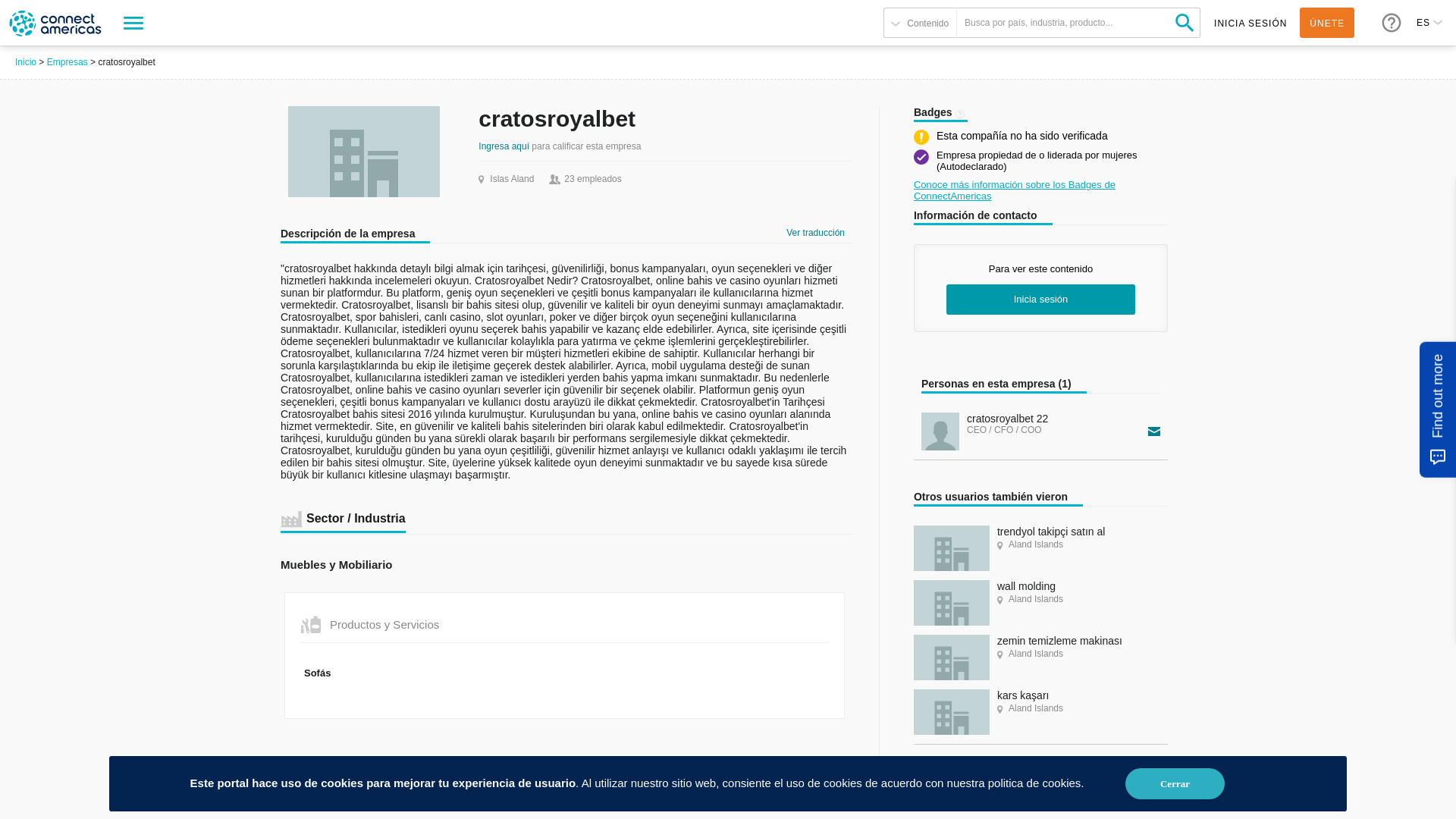 website screenshot of https://connectamericas.com/es/company/cratosroyalbet