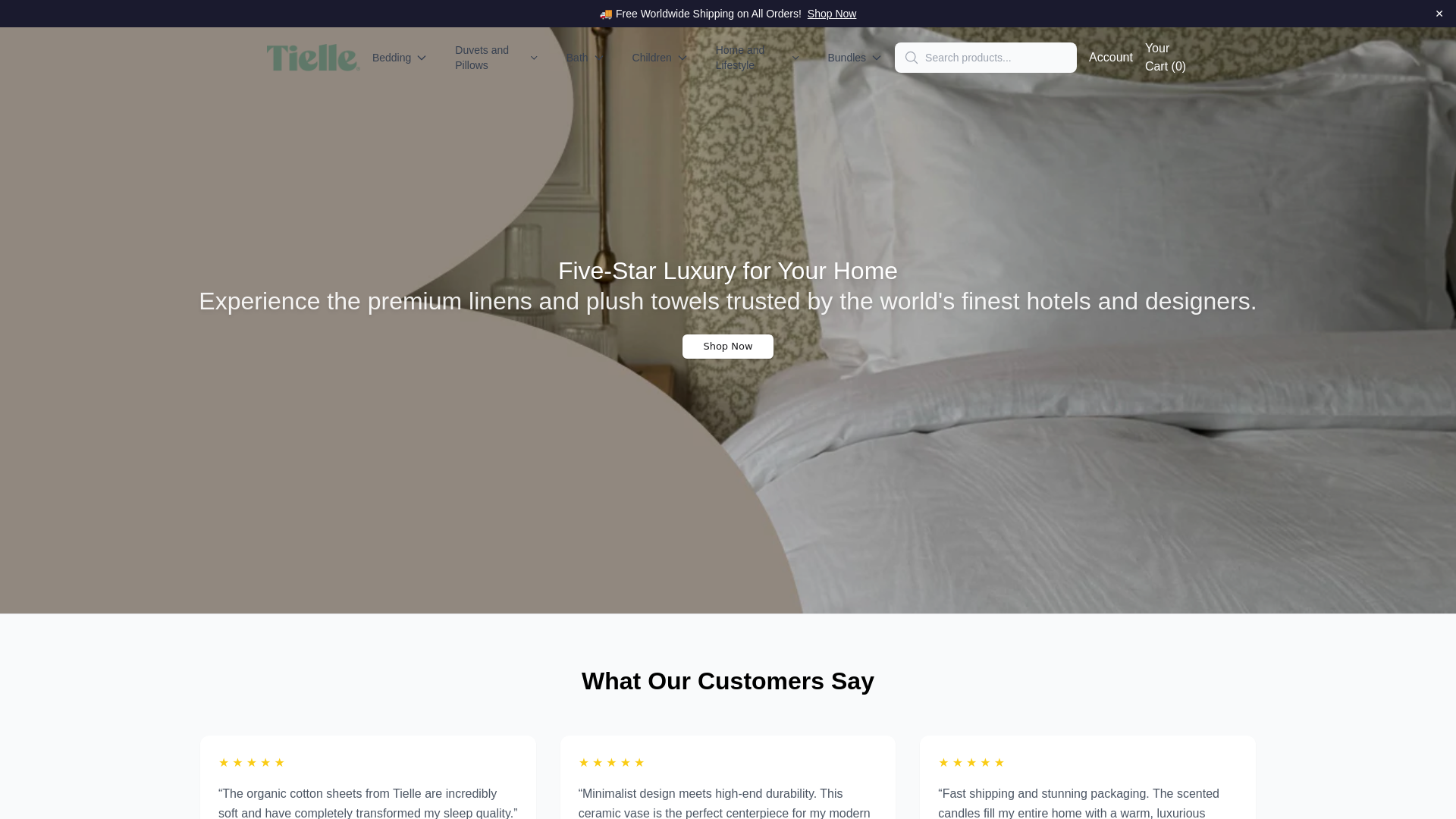 website screenshot of https://tielleloveluxurystore.shop/