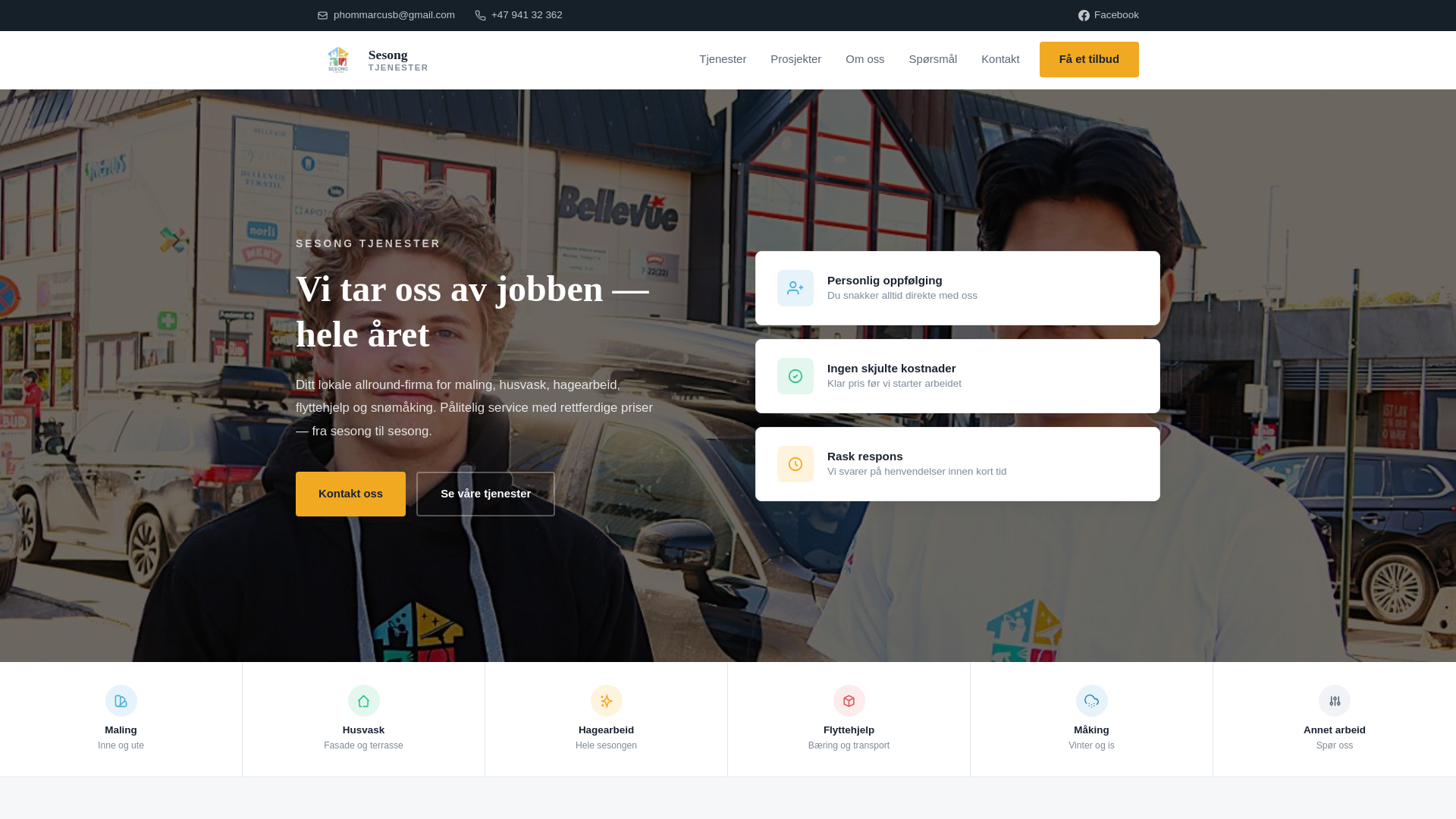 website screenshot of https://sesongtjenester.no