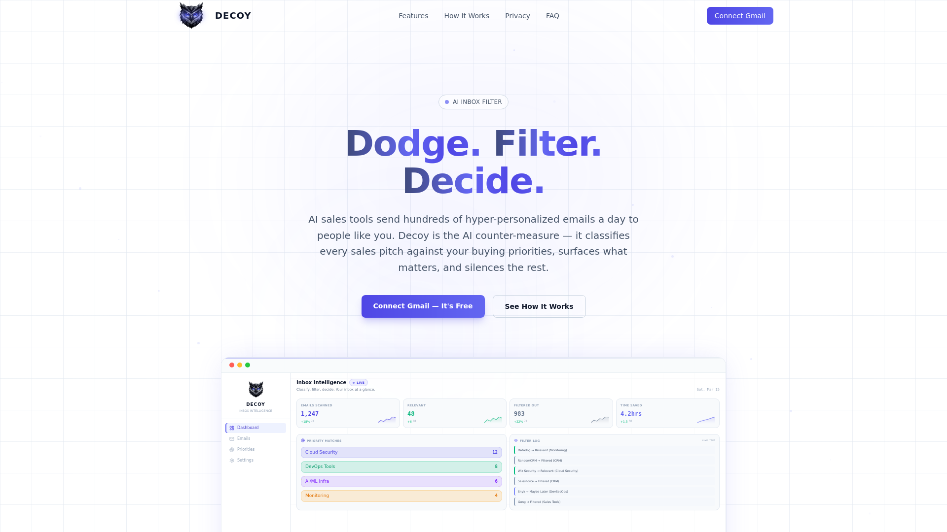 website screenshot of https://huntdecoy.ai/