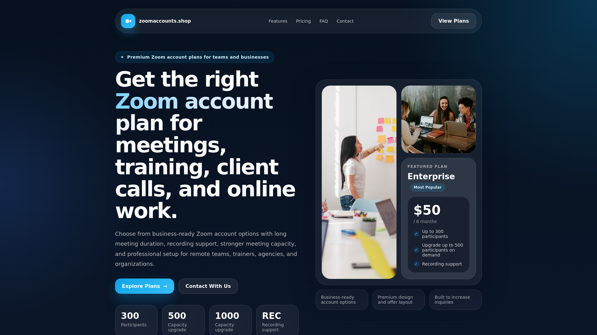 website screenshot of https://zoomaccounts.shop