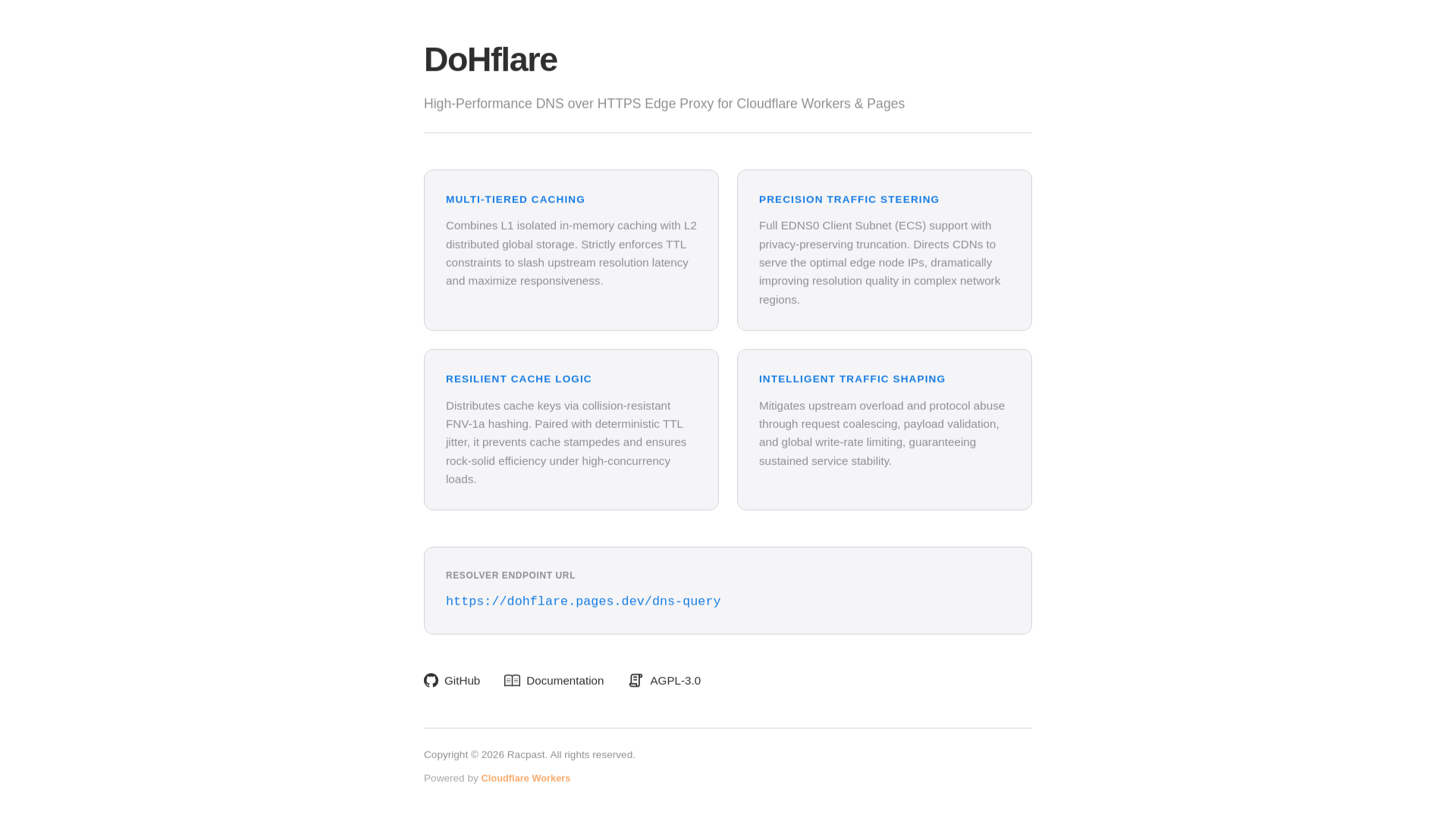 website screenshot of https://dohflare.pages.dev/