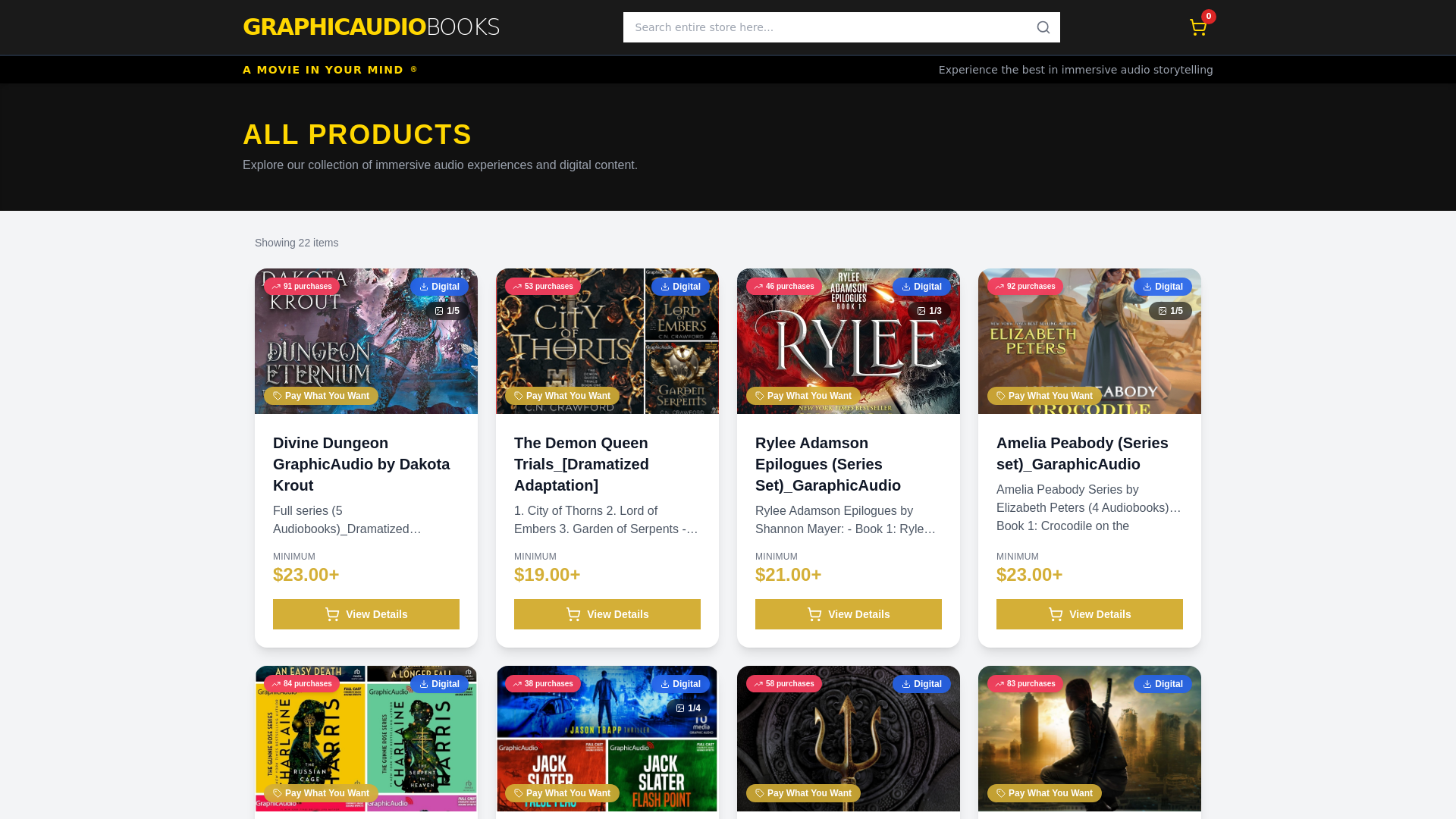 website screenshot of https://graphicaudio.store/